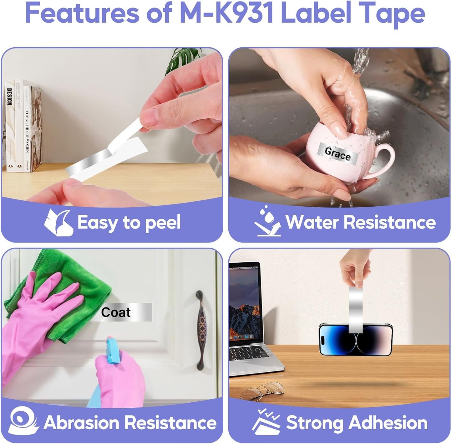 NineLeaf 4 Pack Compatible for Brother Ptouch M Tape M-931S MK931 M-K931 M931 M-931 M-K931S Tape 12mm 0.47 Silver Label Tape for PT-70BM PT-M95 PT-90 PT-70 PT-85 Label Maker Refills