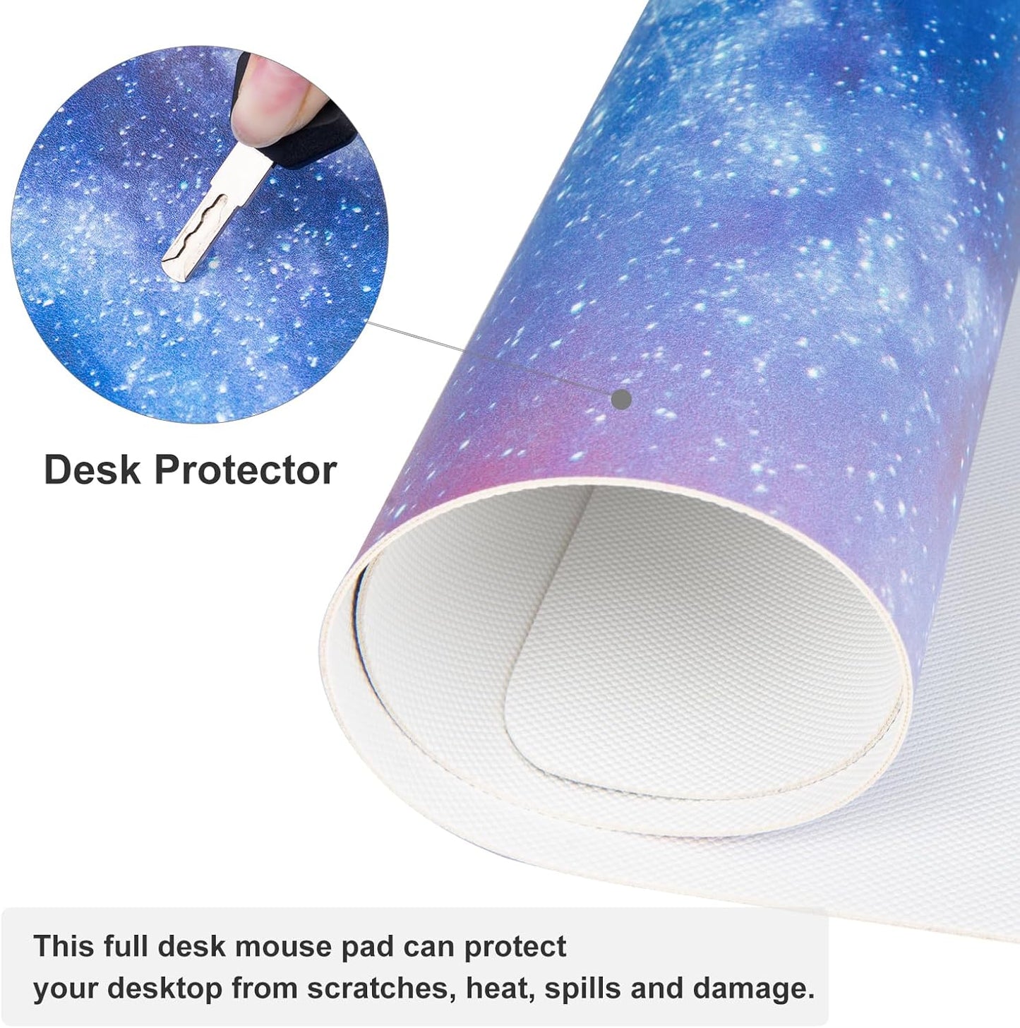 QIYI Large Desk Pad, Milky Way Mouse Pad Desktop Decor, Waterproof PU Leather Desk Cover Protector, Desk Accessories for Office Home Work Writing Gaming 31.5" x 15.7" - Blue Galaxy