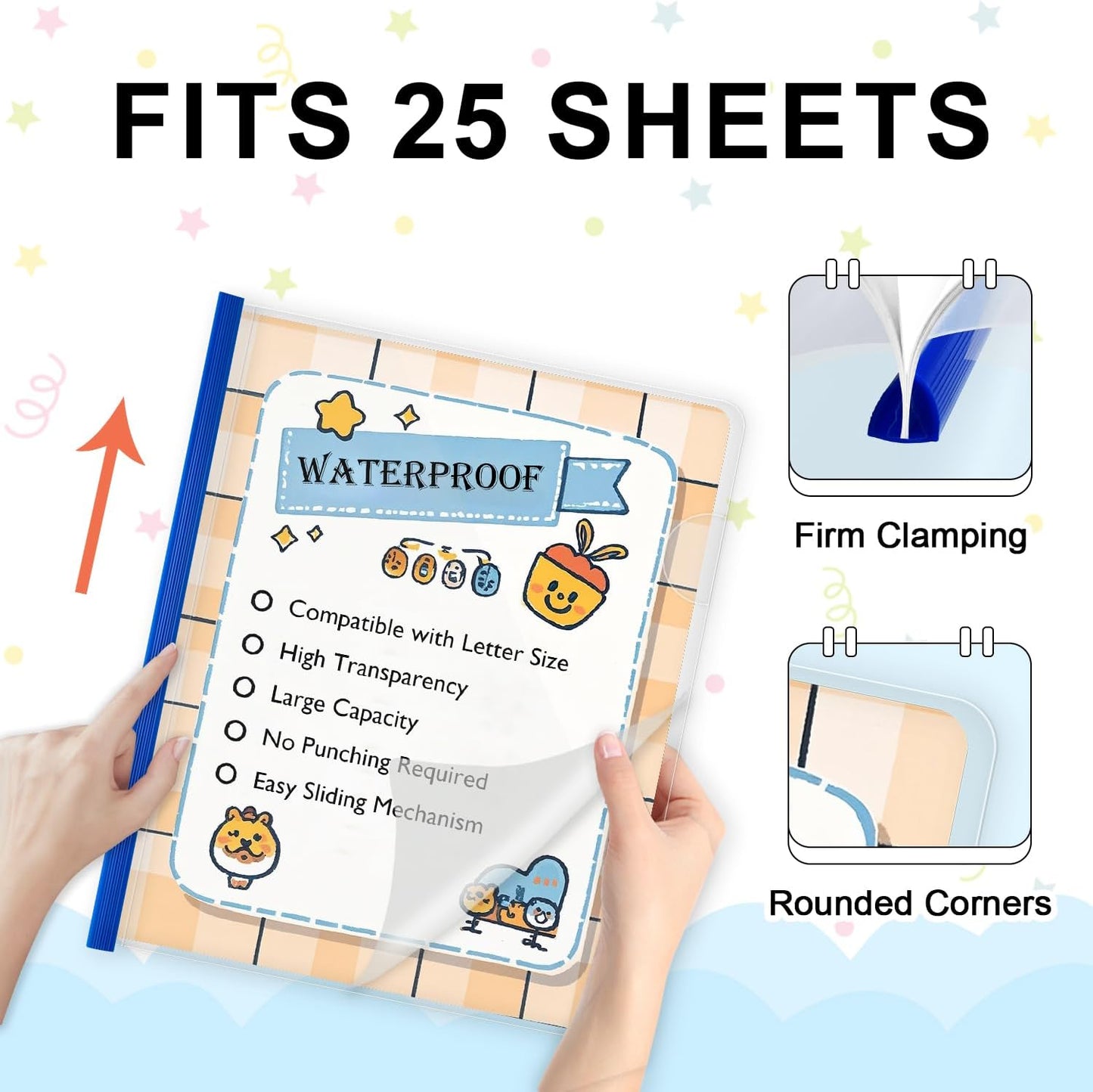 TOTiyea 12 Pack Clear Report Covers with Sliding Bars, 5mm (25 Sheet Capacity) Blue Sliding Bar File Folders, for Letter Size