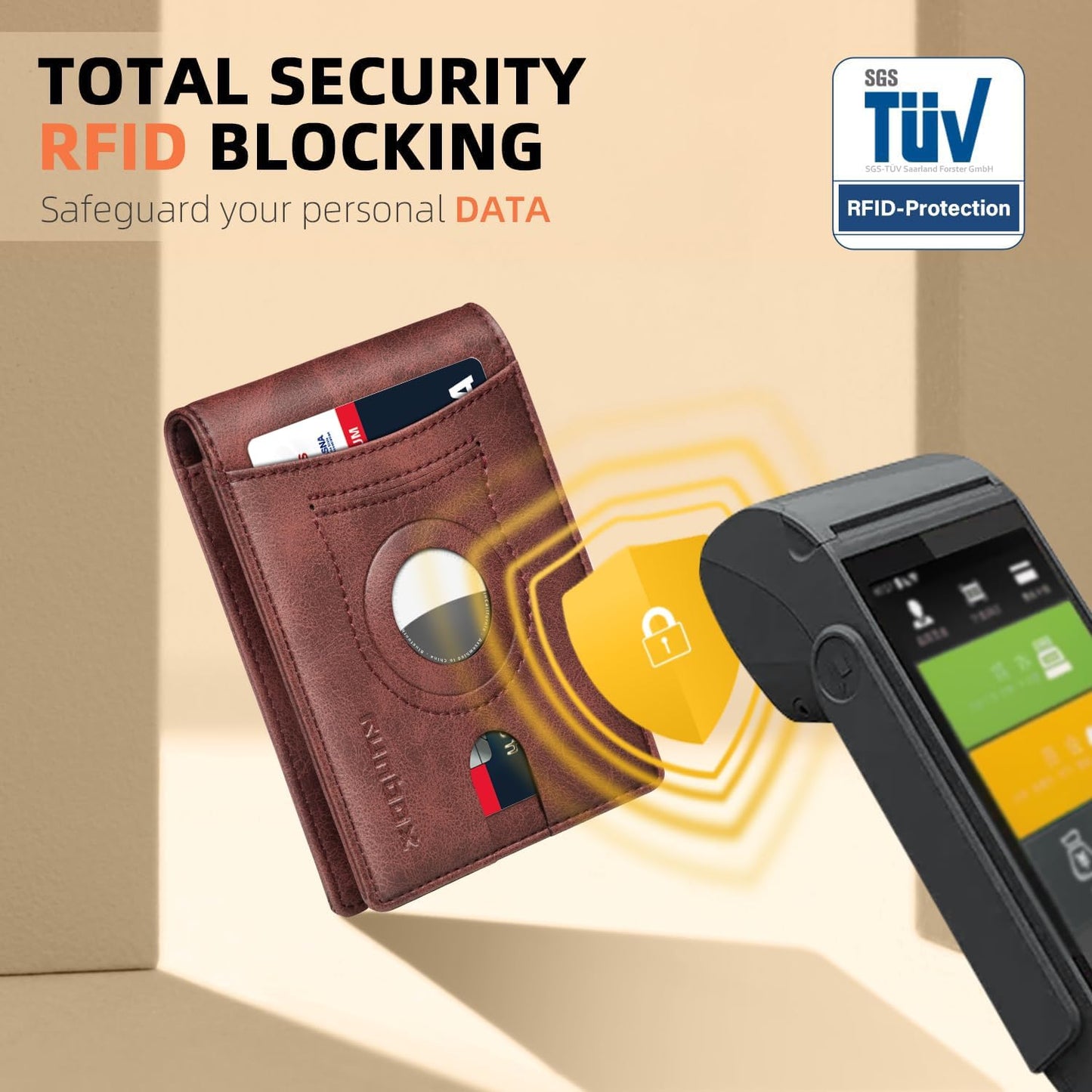 RUNBOX AirTag-Wallet-Mens-Slim-RFID Blocking Wallets Leather with Bill Compartment Air Tag Bifold Card Holder Wallet Gifts for Men Dad