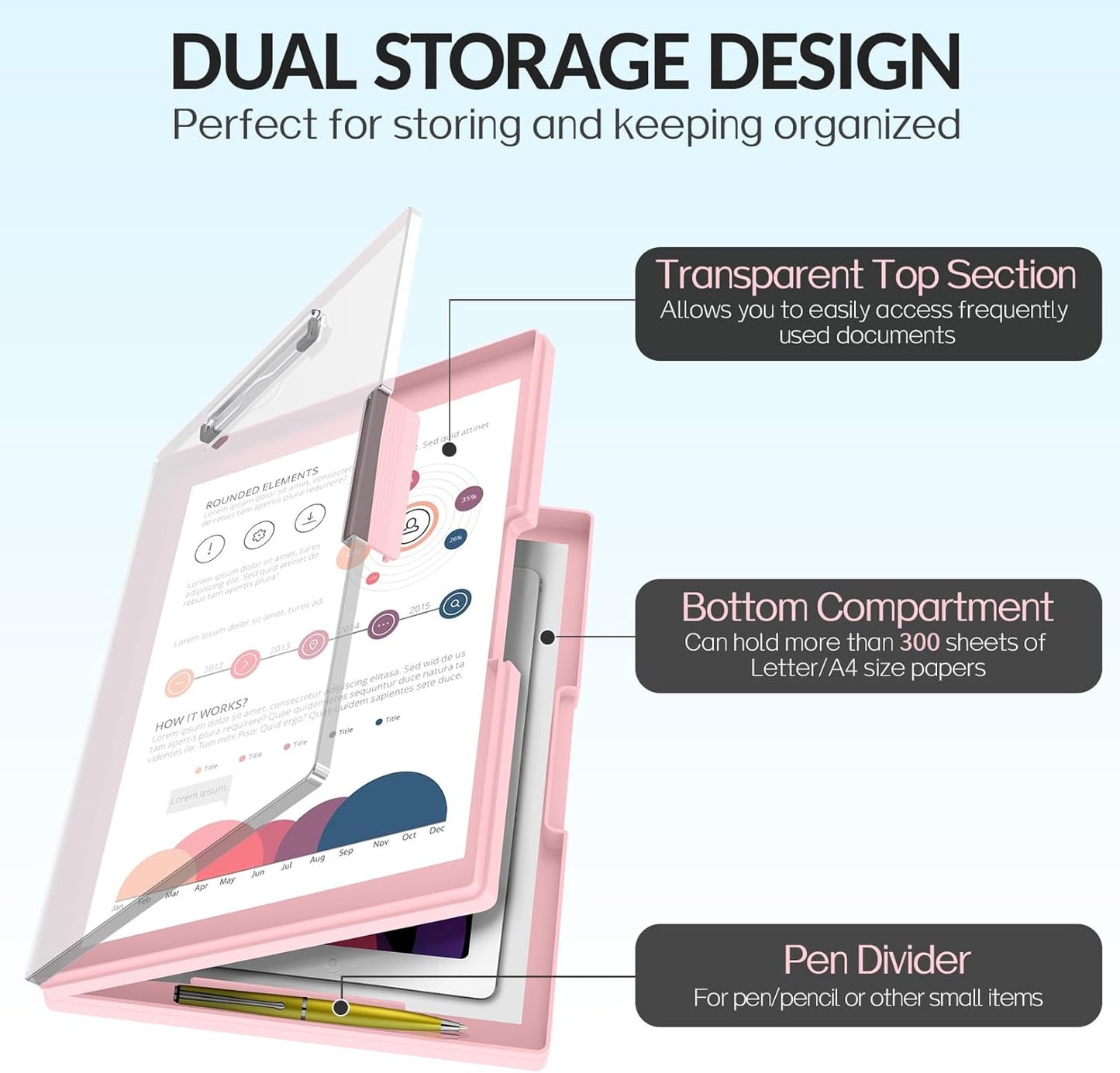 Sooez Clipboard with Storage, Heavy Duty Cleaview Clip Boards 8.5x11 with Dual Storage, Dry Erase Plastic Nursing Clipboard, High Capacity Clipboards Folder for Teacher Nurse, School & Office Supplies