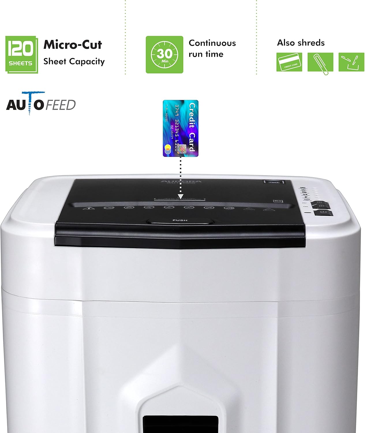 Aurora AU120MB 120-Sheet Auto Feed High Security Micro-Cut Paper Shredder / 30 Minutes (White/Black) and Aurora SL16 Professional Grade Synthetic Shredder Oil, 16 Oz Flip-Top Leak Proof Bottle