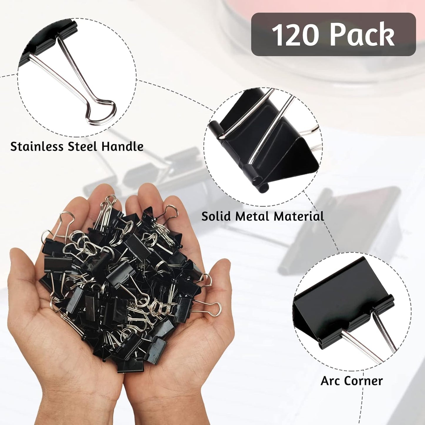 120 Pack Black Binder Clips 0.75 Inch, Small Paper Clamps, Black Paper Binder Clips, Office Clips, Mini Binder Clips, Small Clips for Office Supplies Home School and Business