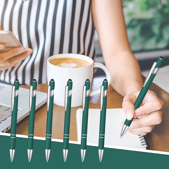 8 Pcs Blue Ink Ballpoint Pen with Stylus Tip 2 in 1 Stylus Ballpoint Pen Metal Pens Stylus Pen for Touch Screens School Office Coworkers (Dark Green)