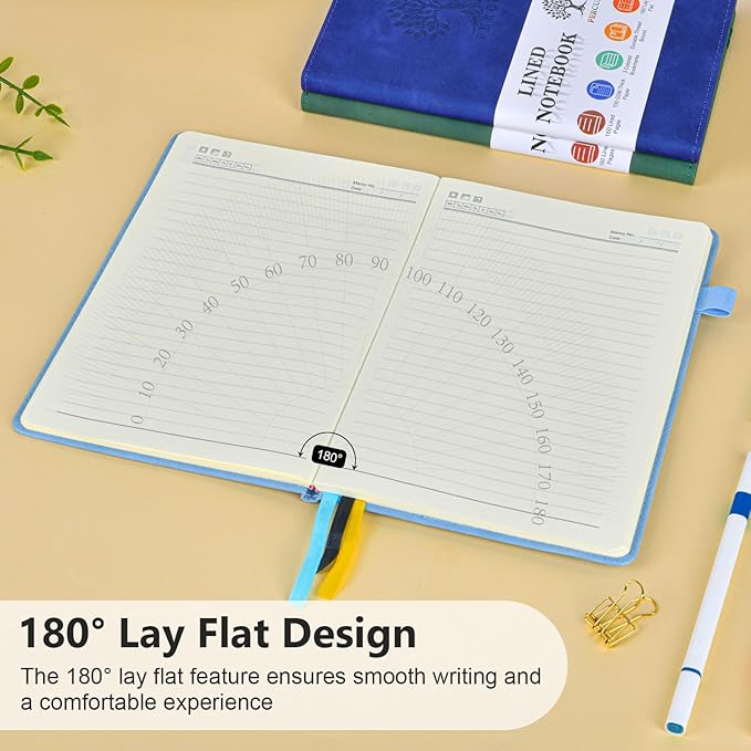 PERCUN Lined Journal Notebook for Men & Women, 160 Pages College Ruled Journal for Writing, A5 Hardcover Leather Notebooks for Work, School, Business, Travel, Daily Diary 5.9" x 8.5" - Blue