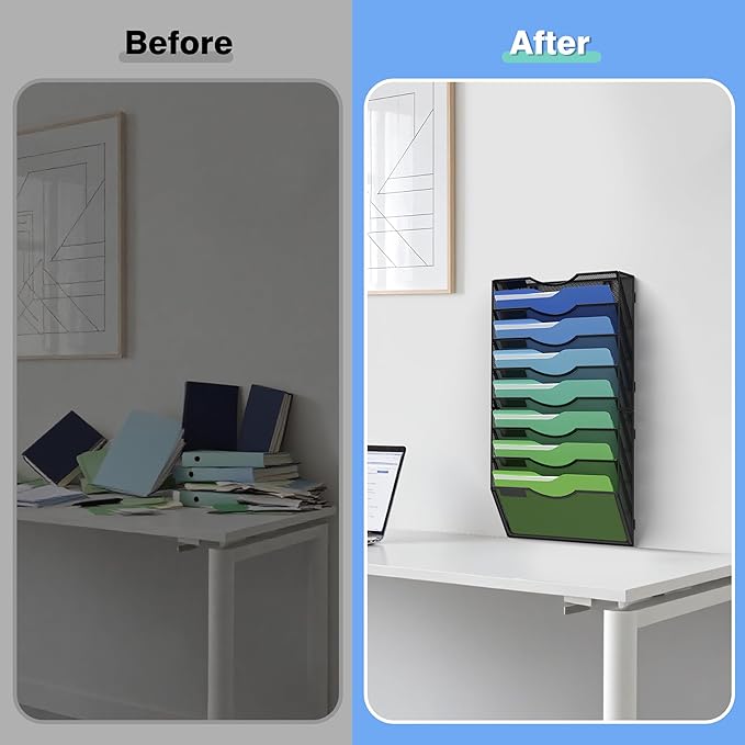Kuntine.B Wall File Organizer Office Hanging Magazine Holder Wall File Organizer for Office Home (Black, 8 Tier)