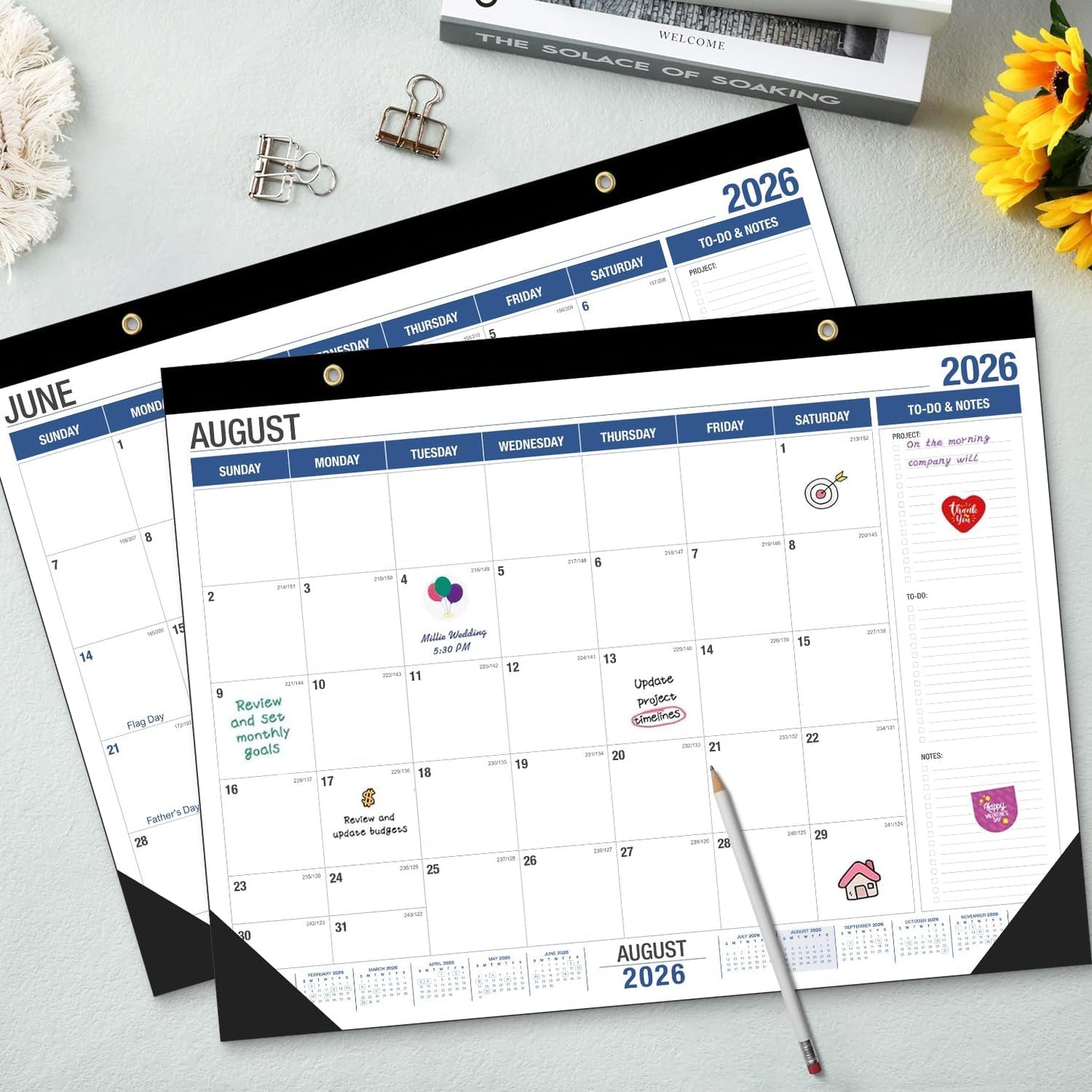 Desk Calendar2026-2027, With 2 sticker, 18 Month Calendar Running to June 2027-22" x 17" Desktop/Wall Monthly Calendar for Homeschool or Office