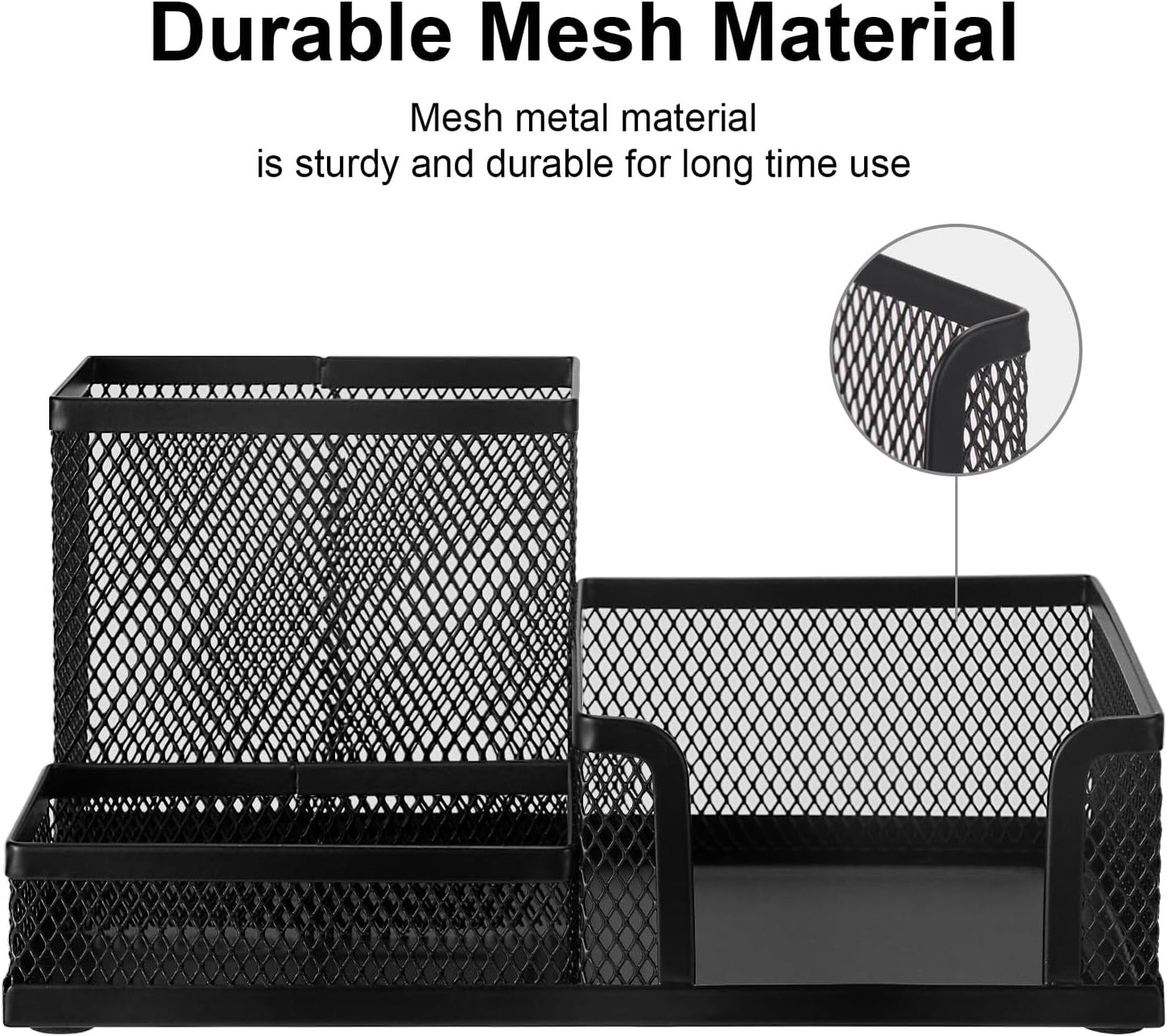 Comix Mesh Pen Pencil Holder Desk Organizer, 3 Compartment Wire Desktop Pen Pencil Cup Caddy Office Supplies Accessories for Home Office School, Black(2 Pack)
