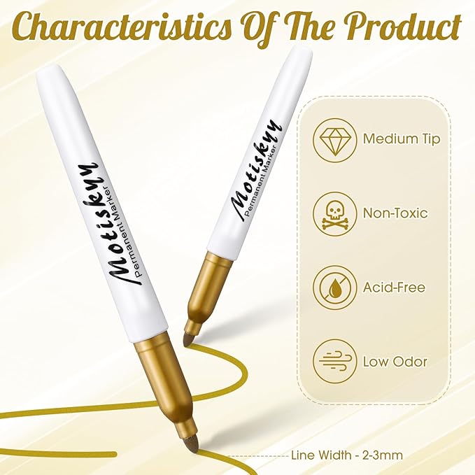 180 Pcs Metallic Permanent Markers Bulk Fine Point Metallic Markers Pens for Fabric, Black Paper, Cards, Scrapbook, Wood, Plastic, Canvas, Mugs, DIY Art Crafts, Etc(Gold)