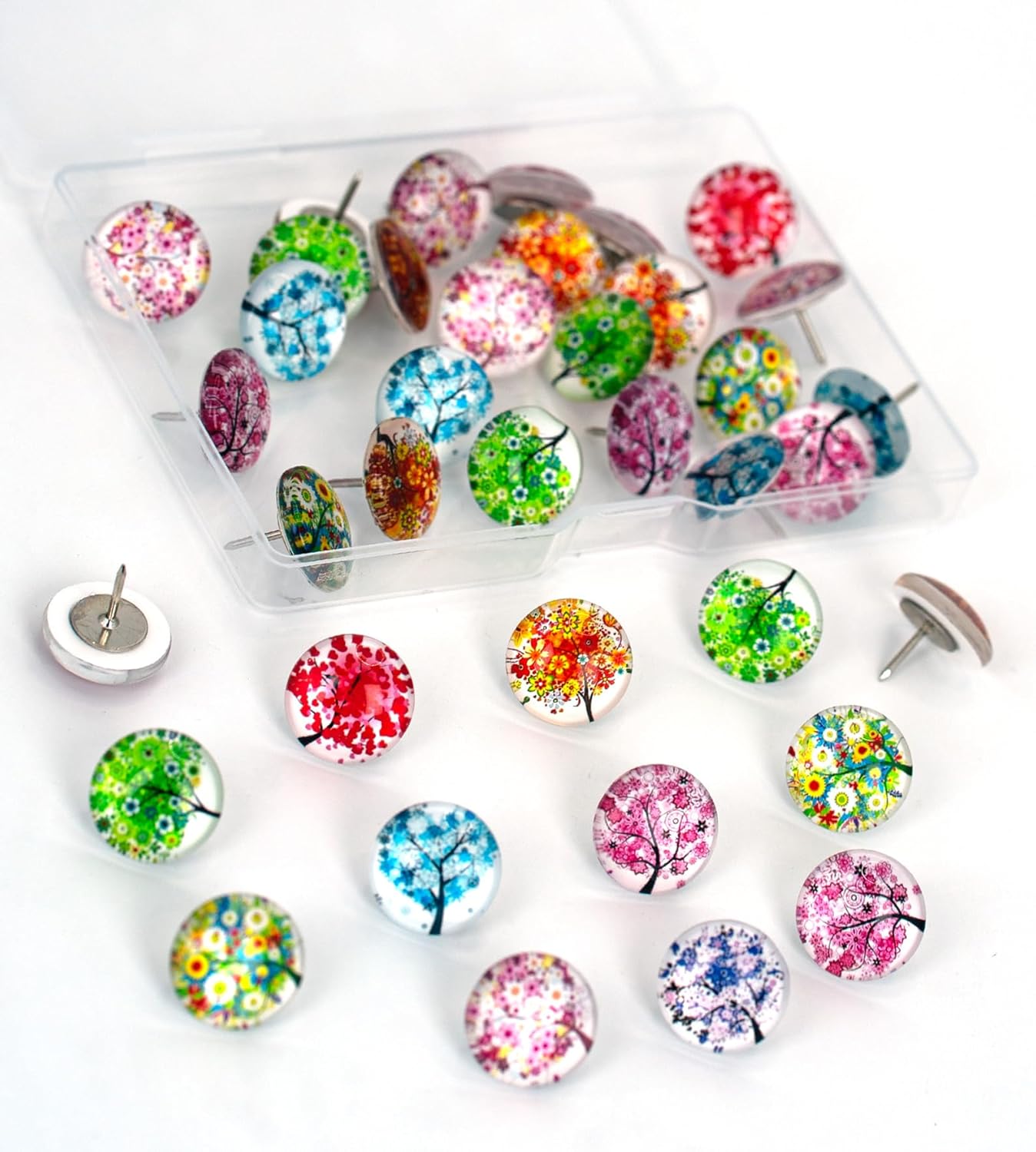 24Pcs Plants Push Pins Decorative Thumb Tacks Cute Office Decor for Cork Board Bulletin Board, Desk Accessories Aesthetic,Classroom,Home Decor(Tree)