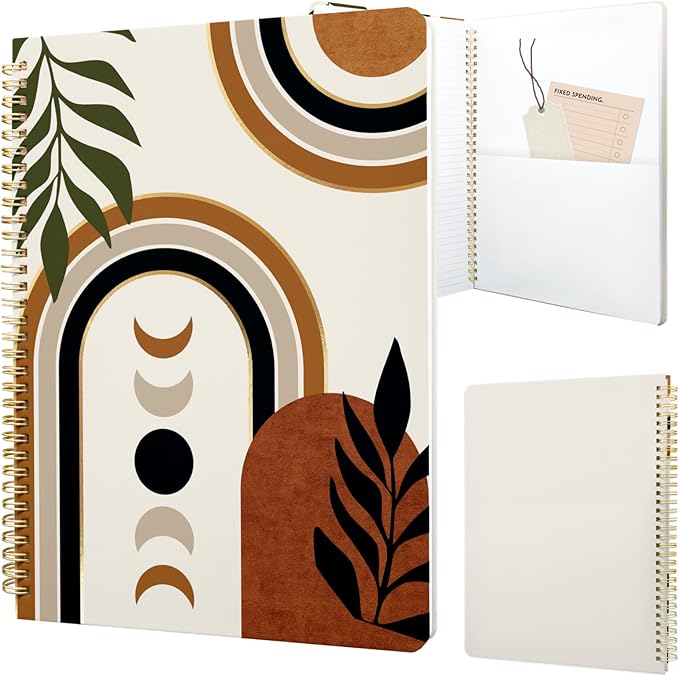 Cute Spiral Notebook journal A4 Aesthetic Pretty Design for Women Girls Kawaii with Pocket, 8.5 x 11 inch, Lined, Moon Boho