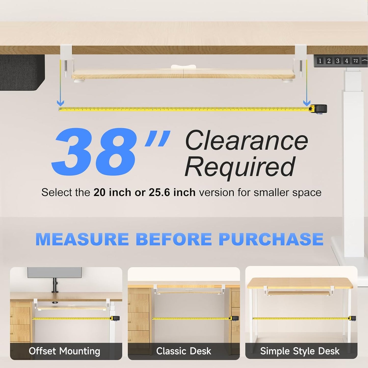 suptek Large Keyboard Tray Under Desk Pull Out with C Clamp Mount, Keyboard & Mouse Tray, 34 (38 Including Clamps) x 11.8 inch Slide-Out Platform Computer Drawer for Typing, Light Wood, DSF1LQM