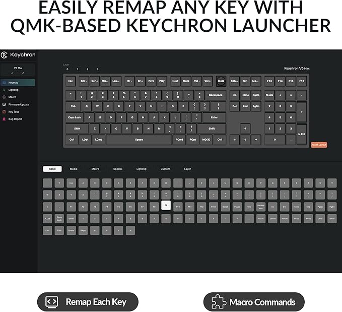 Keychron V6 Max Wireless Custom Mechanical Keyboard, 2.4 GHz Bluetooth QMK Full-Size Layout RGB with Hot-swappable Gateron Banana Switch Compatible with Mac Windows Linux