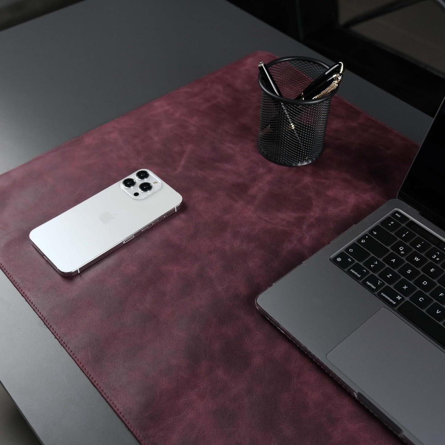 Jersey Genuine Calfskin Leather Desk Pad, Office Desk Mat with Non-Slip Bottom, Smooth Surface for Mouse & Keyboard, Desk Protector (14.6x31.5 inches) (Purple)