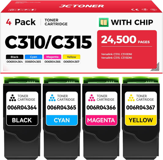C310 C315 High-Yield Toner Cartridge Set 4-Pack Replacement for Xerox 006R04364 006R04365 006R04366 006R04367 Compatible with Xerox C310 C310DNI C315 C315DNI Color Printer (Black Cyan Magenta Yellow)