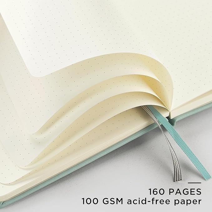 &And Per Se Dotted Journal Notebook, A5 Hardcover Leather Bullet Dotted Journal, 160 Pages 100 gsm Thick Dotted Paper，3 Sheets of Stickers Included - 5.7'' x 8'' (Light lavender)