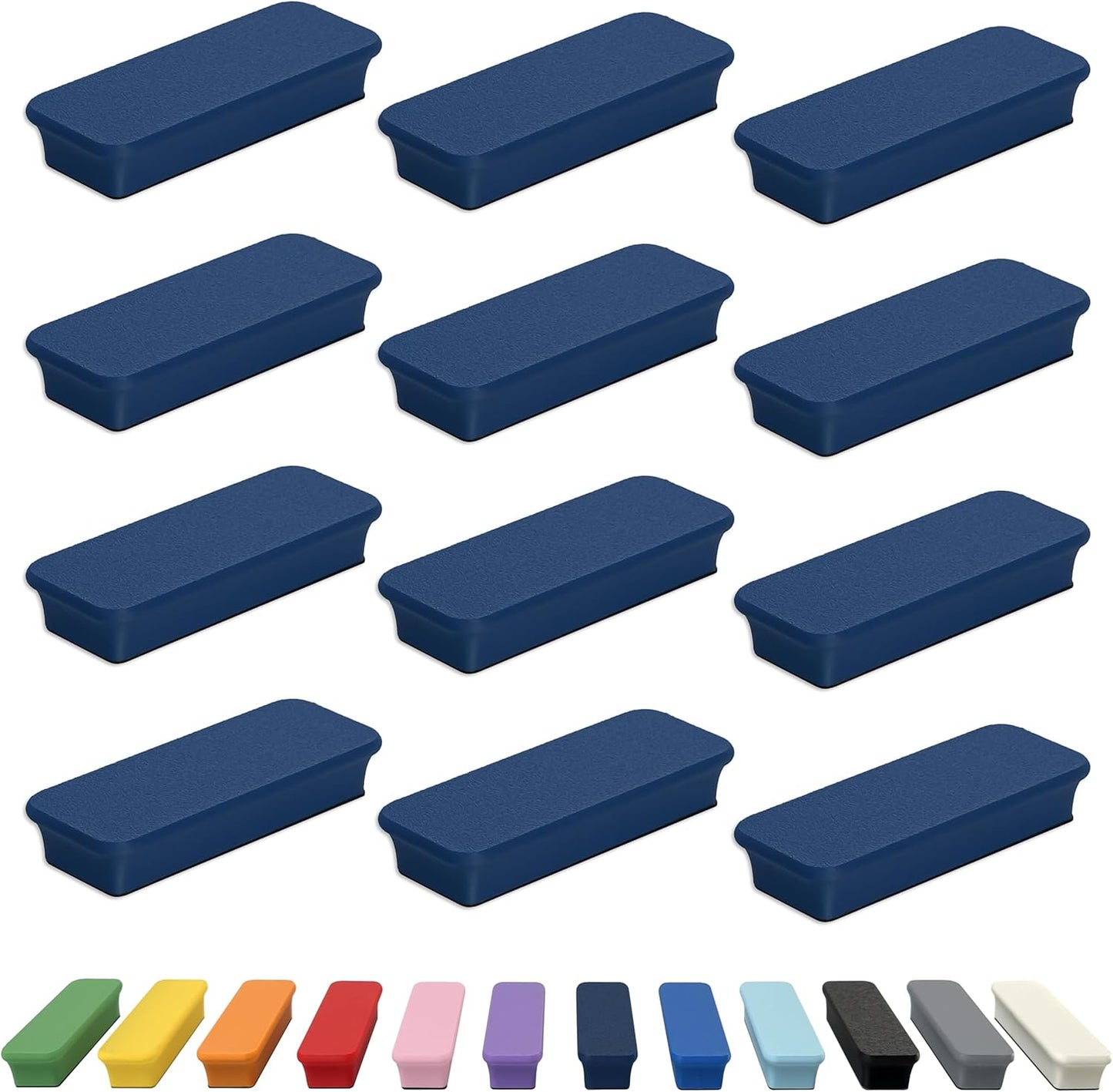 Glassboard Studio Mega Magnets - Neodymium - Heavy Duty, Colorful, Ergonomic, Ideal for Crafting, Quilting, and as Magnetic Knife Holders (12, Navy Blue Bar)