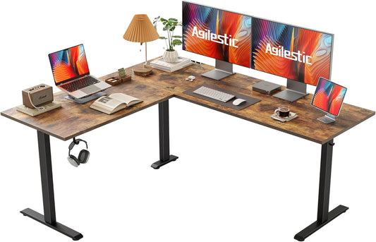 Agilestic L Shaped Standing Desk 63 x 55 inch Adjustable Height, Electric Corner Standing Desk, Sit Stand Computer Table with Splice Board, Rustic Brown