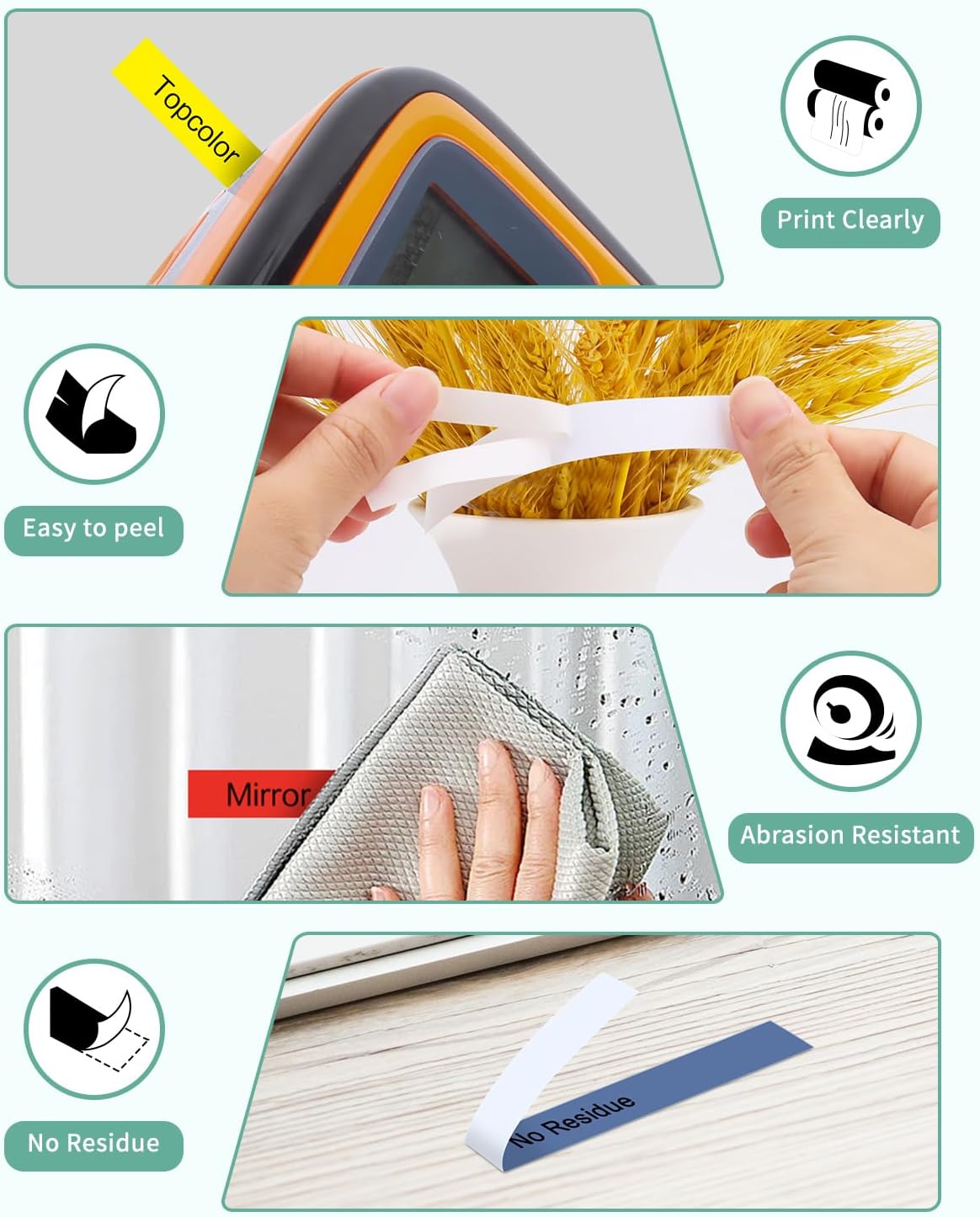 6-Pack 12mm 0.47" Multi-Color Label Tape Compatible for Brother Tze431 Tze531 Tze631 Tze MQG35 MQP35 P Touch Tze Tz Tape 12mm 0.47" Laminated White for PTH110 PTD220 PTD210 PTD400 PTD610BT