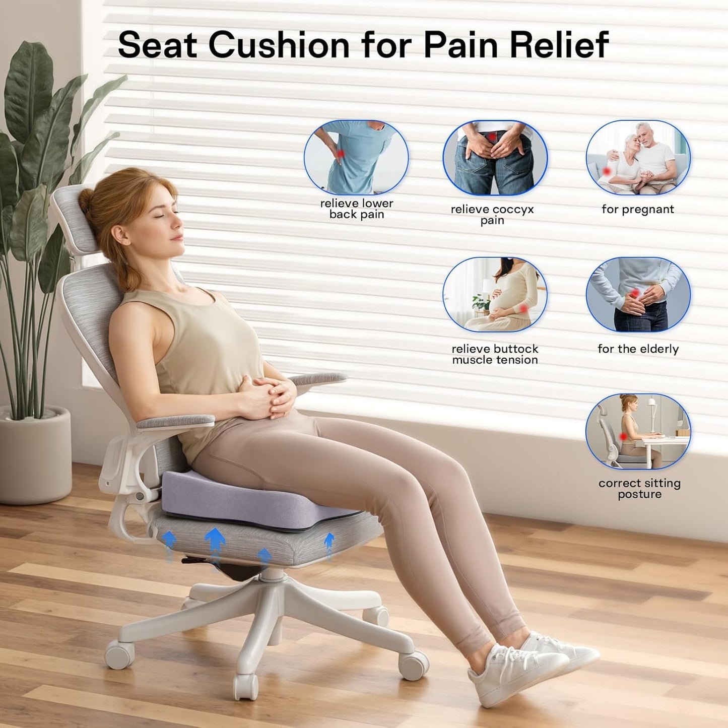 Seat Cushions for Office Chairs - Pressure Relief Seat Cushion - Car Seat Cushions for Pressure Relief, Tailbone Pain, Sciatica & Back Pain Relief for Office Chairs (Purple)