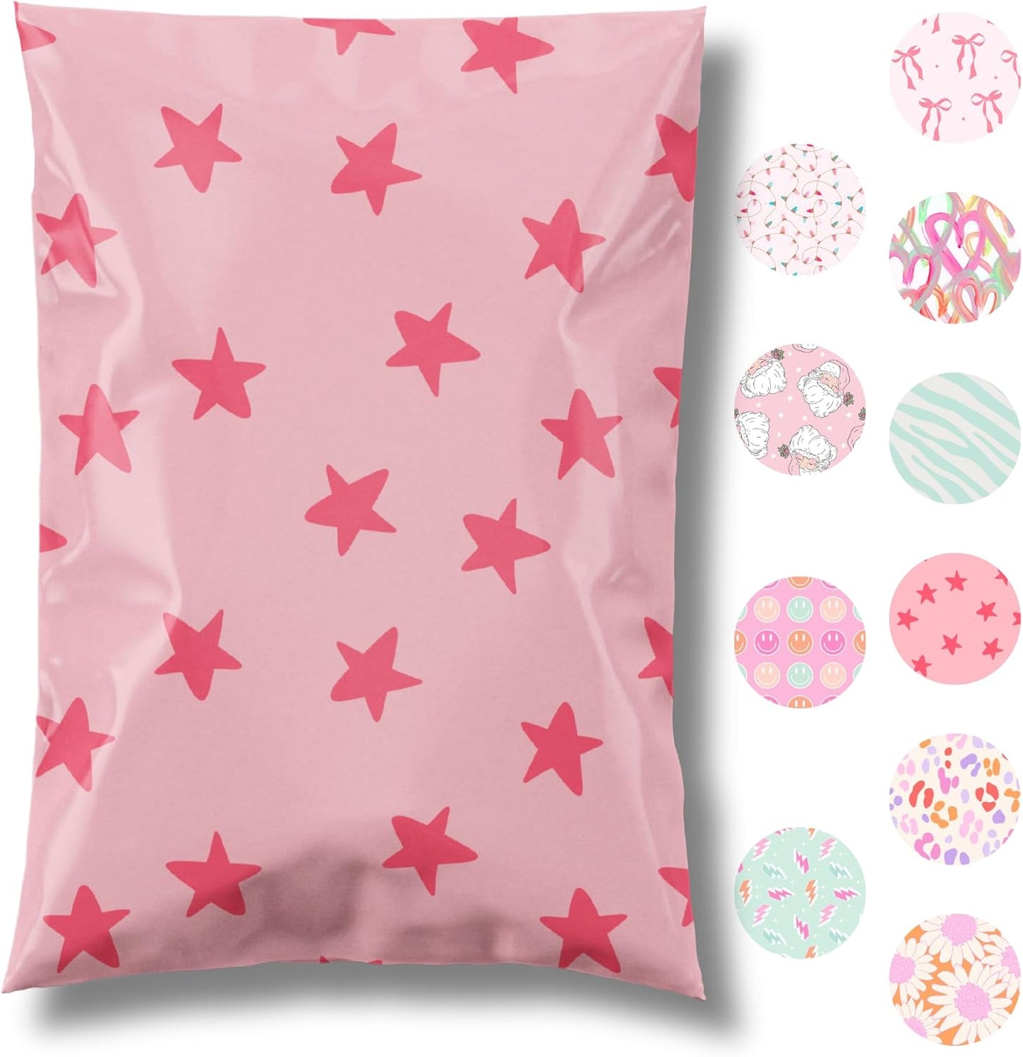 14.5x19 Designer Poly Mailer 100 Pack Heavy Duty Waterproof Self Seal Shipping Bags for Small Business Large Mailing Envelopes Bulk Tear Resistant Cute Packaging Seeing Stars Pink