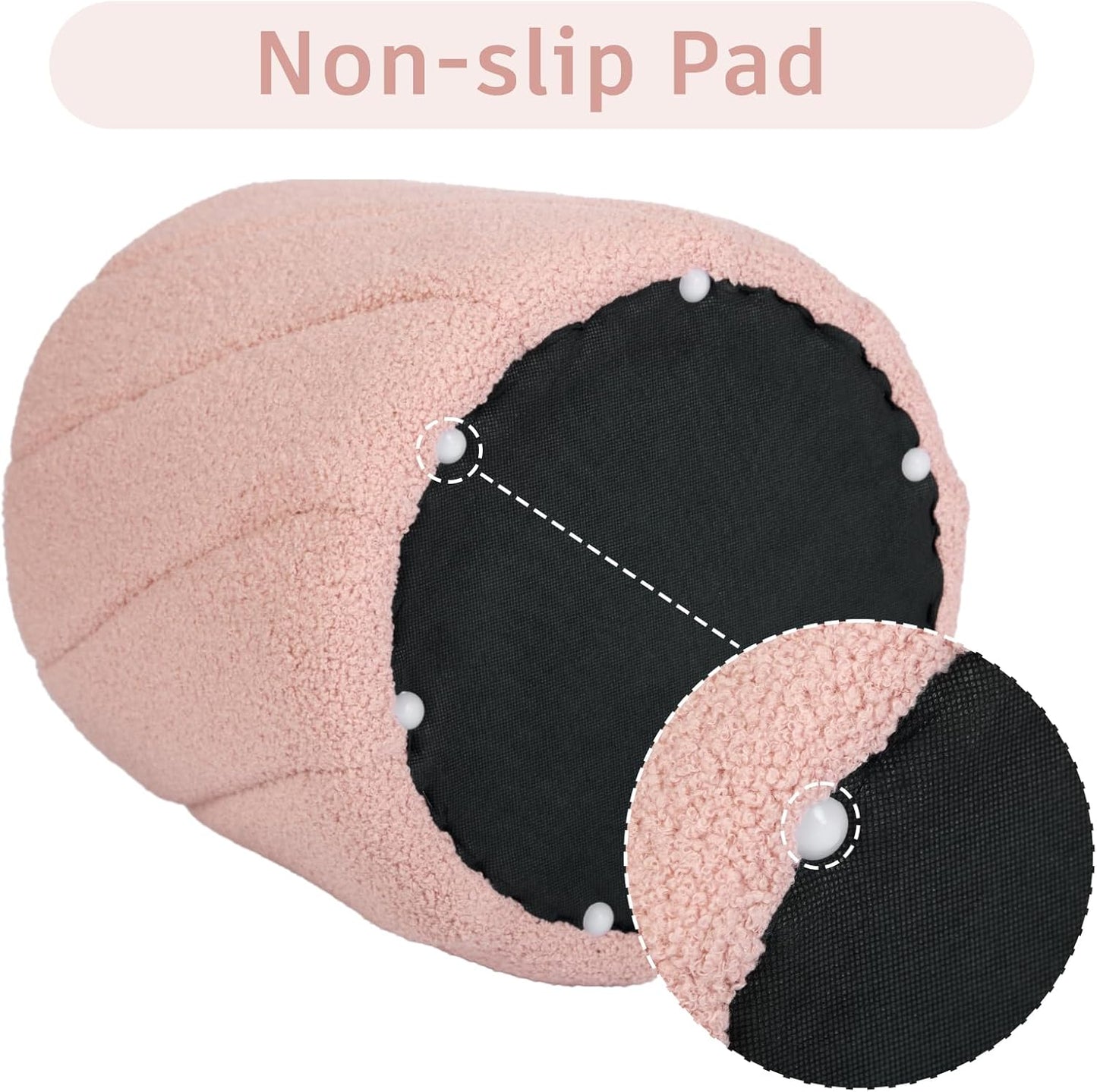 Modern Round Ottoman, Spiral-Tufted Foot Stool Ottoman, Teddy Fleece Upholstered Vanity Stool for Makeup, Bedroom, Living Room, Pink