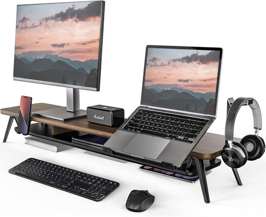 Fenge Dual Monitor Stand, Monitor Riser for 2 Monitors with Adjustable Laptop Riser , 42.5 Inch Desk Shelf for Top of Desk with Phone Holder& Headphone Stand