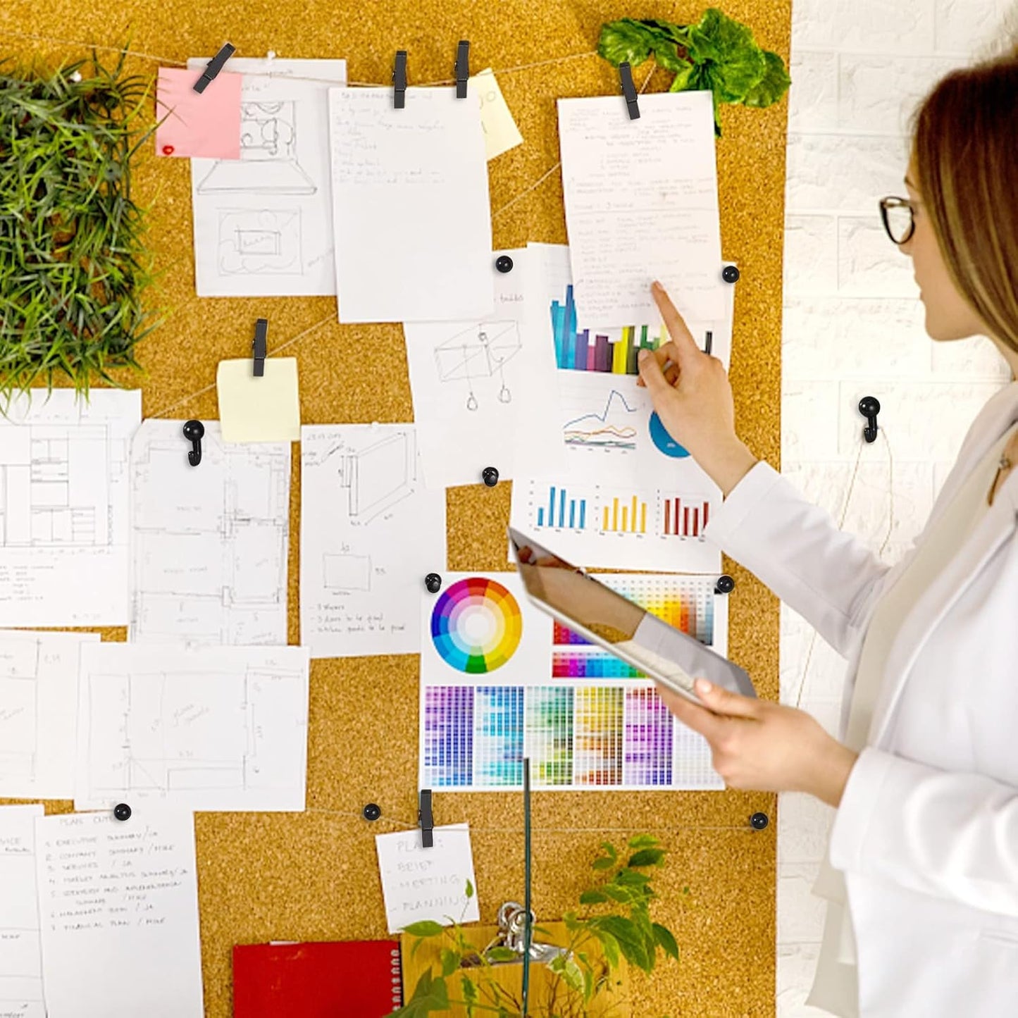 200 Pieces Push Pins Thumb Tacks Black Push Pins for Cork Board, 5 Style for Bulletin Boards Wall Maps Pictures Office Home Supplies