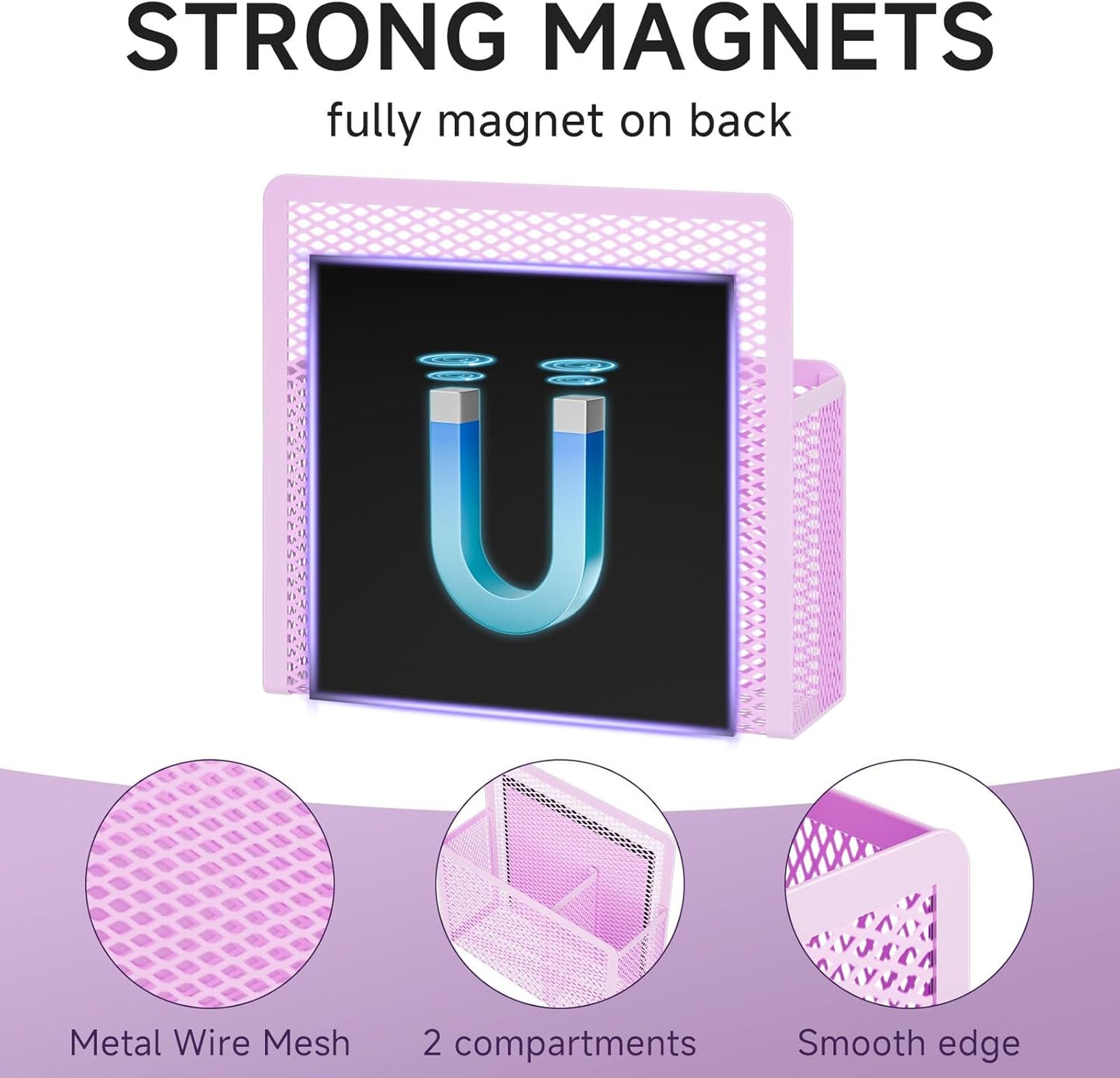 Magnetic Dry Erase Marker Holder, Mesh Pen Holder for Whiteboard，Magnet Pencil Organizer Storage for Refrigerator Locker Accessories Organizer for Home, School and Office(Purple)