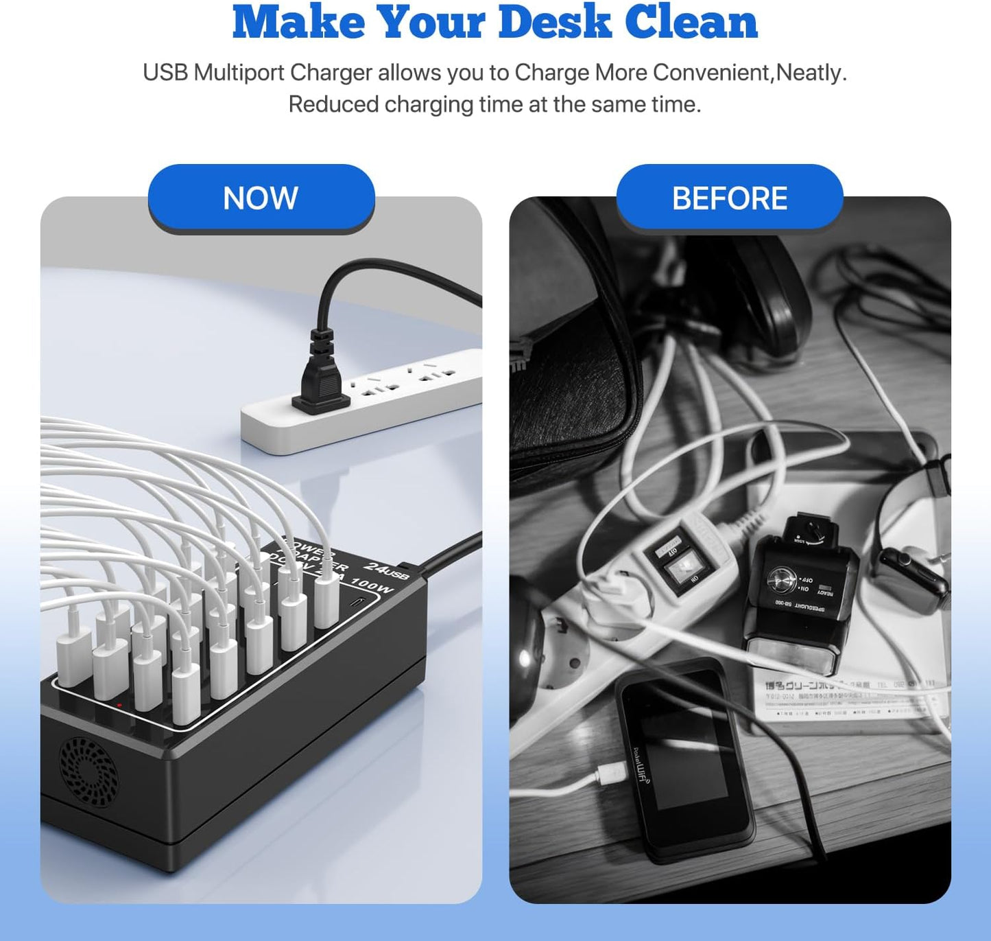 USB C Charging Station, USB Charger Station Block, 24-Port 100W (20A) Charging Block, Charging Station for Multiple Devices USB Wall Charger Power Hub,Compatible Samsung S24/iPhone/Google