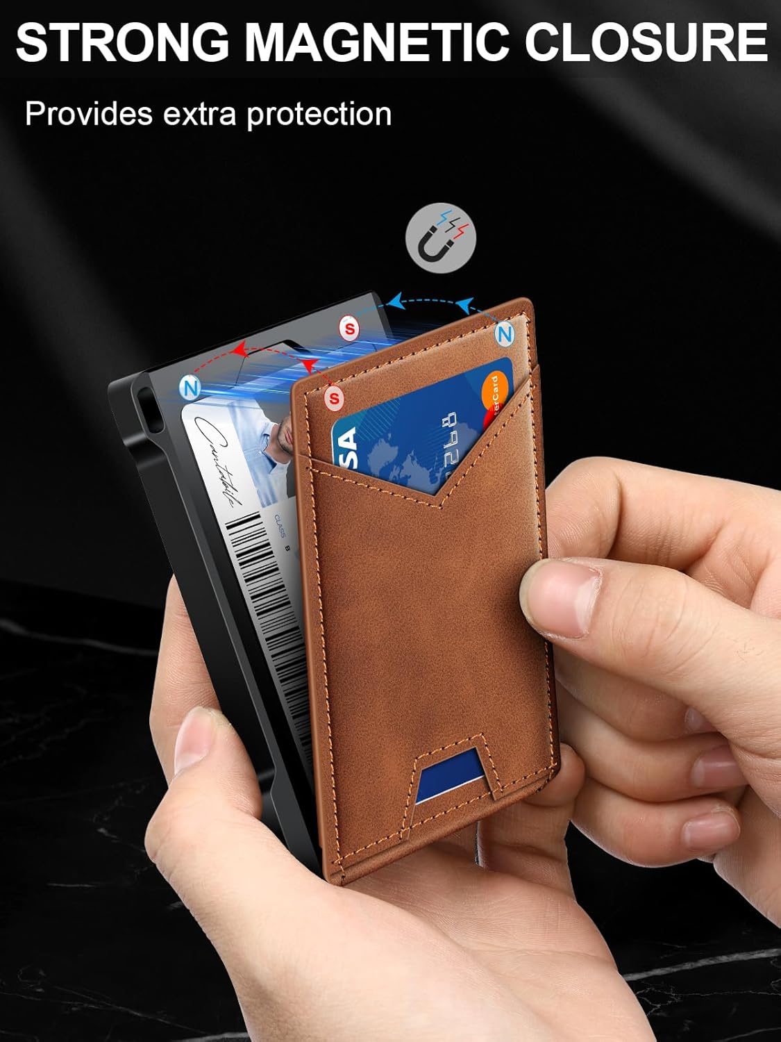 Wallet for Men RFID Wallet with 2 ID Windows & Money Clip, Slim Pop Up Card Holder for 10-12 Cards, Bifold Minimalist Smart Wallet for Front Pocket, Compact Metal Credit Card Holder, Gifts for Men