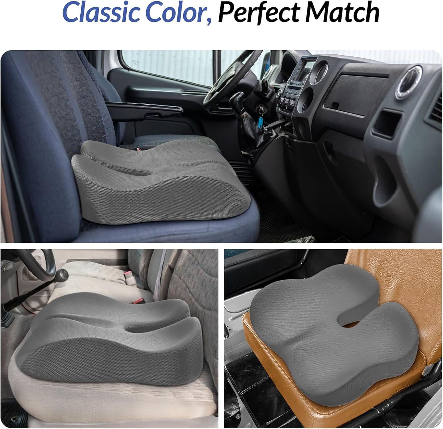 ZIKEE Car Seat Cushion for Driving with Cooling Gel, Ergonomic Memory Foam Seat Cushion for Car Provides Sciatica, Back, Tailbone Pain Relief and Intimate Ventilation, Anti-Slip & Breathable Cover