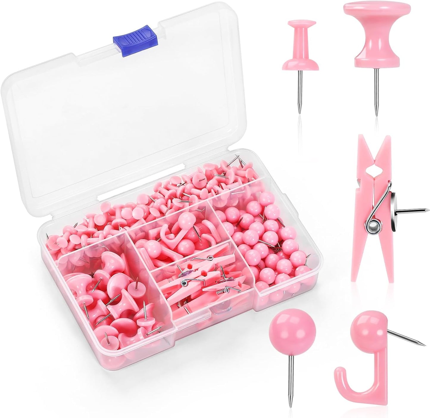 240Pcs Pink Thumb Tacks,5 Style Cute Push Pins, Decorative Push Pins for Bulletin Boards, Cork Board, Pink Office Supplies, Office Decor