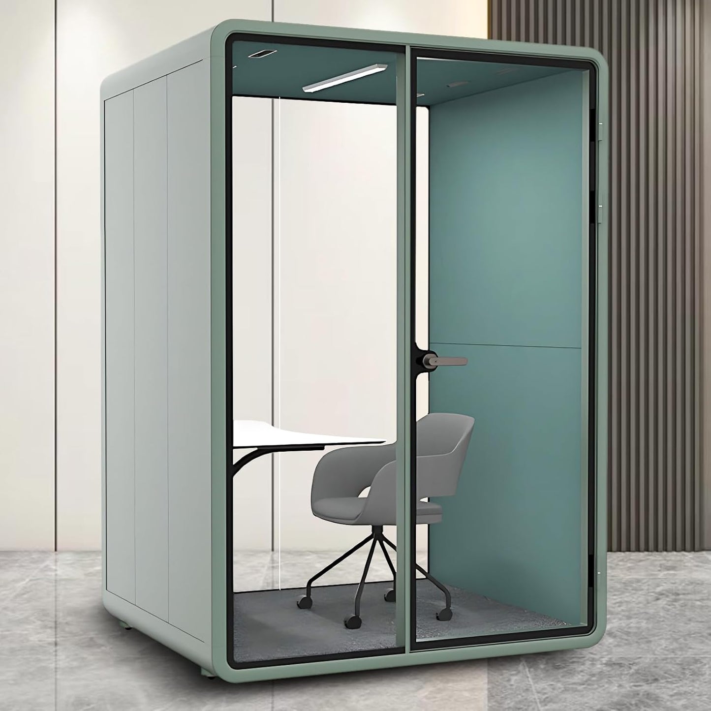 Office Sound Booth with Audio Privacy - Soundproof Recording Booth Includes Green Frame with Curved Corners,Soundproof Room with Light,Steel Plate Structure for Study (62.99IN)