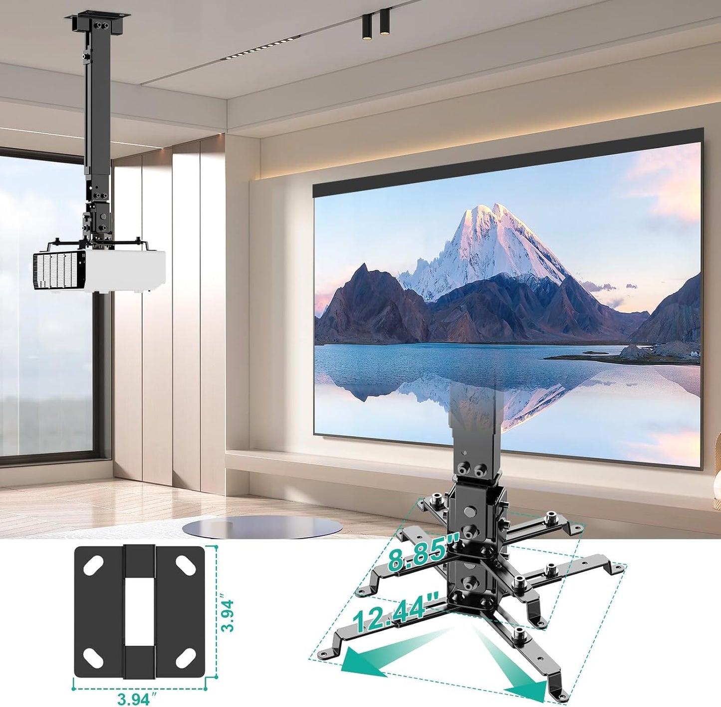 WALI Projector Ceiling or Wall Mount, Universal Height Adjustable Mount Holder with Extension Pole for LCD/DLP Projectors, Hold up to 44lbs (PM-003-B), Black