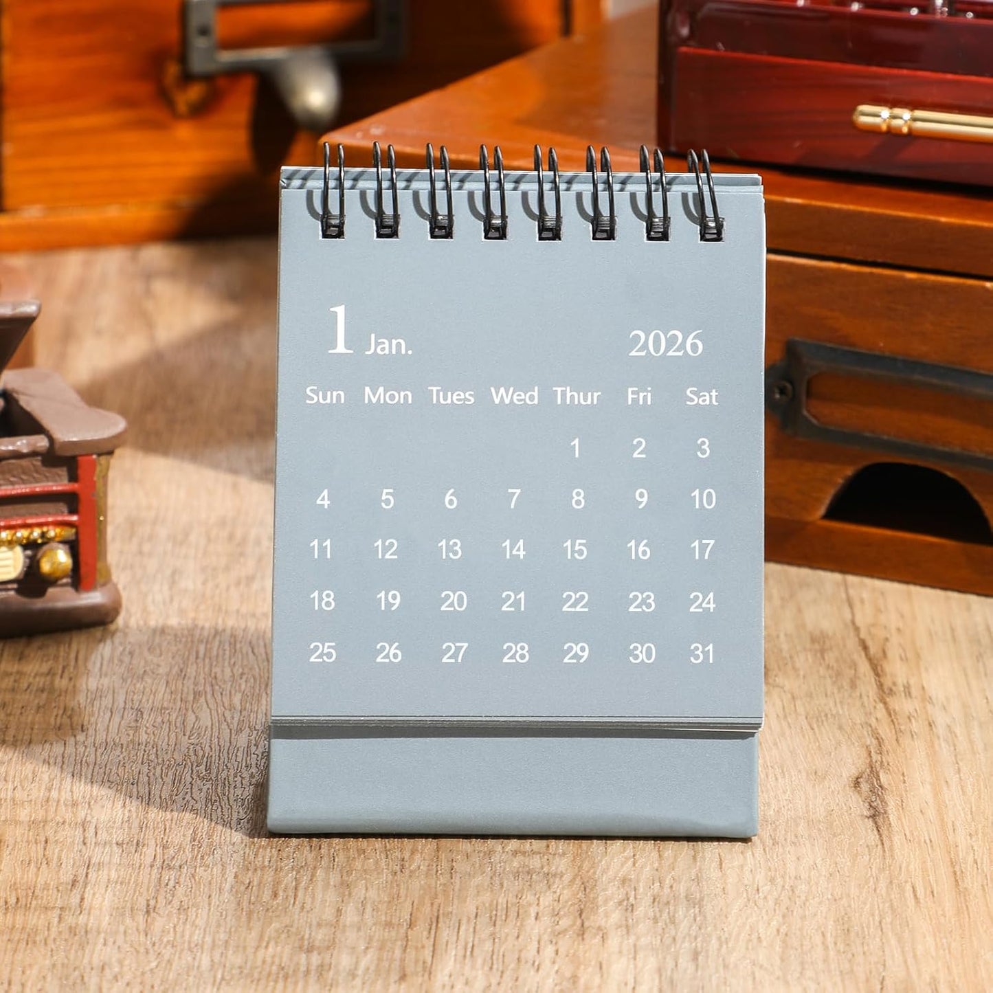 Mini Desk Calendar 2025-2026 - July 2025 to Dec 2026 Small Desktop Calendar Thick Paper Twin-Wire Binding with Stickers for Home Office School (Mini Grey)