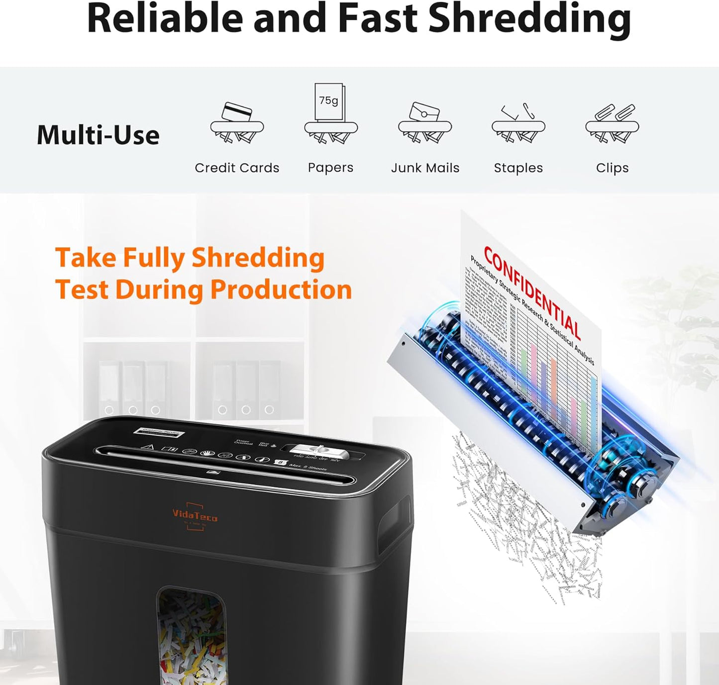 Shredder for Home Use 8-Sheet Cross-Cut Paper Shredder with P-4 Higher Security,Shred Card/Clip/Staple,Small Document Shredding Machine for Home Office Heavy Duty with Jam Proof,3.04-Gal Bin