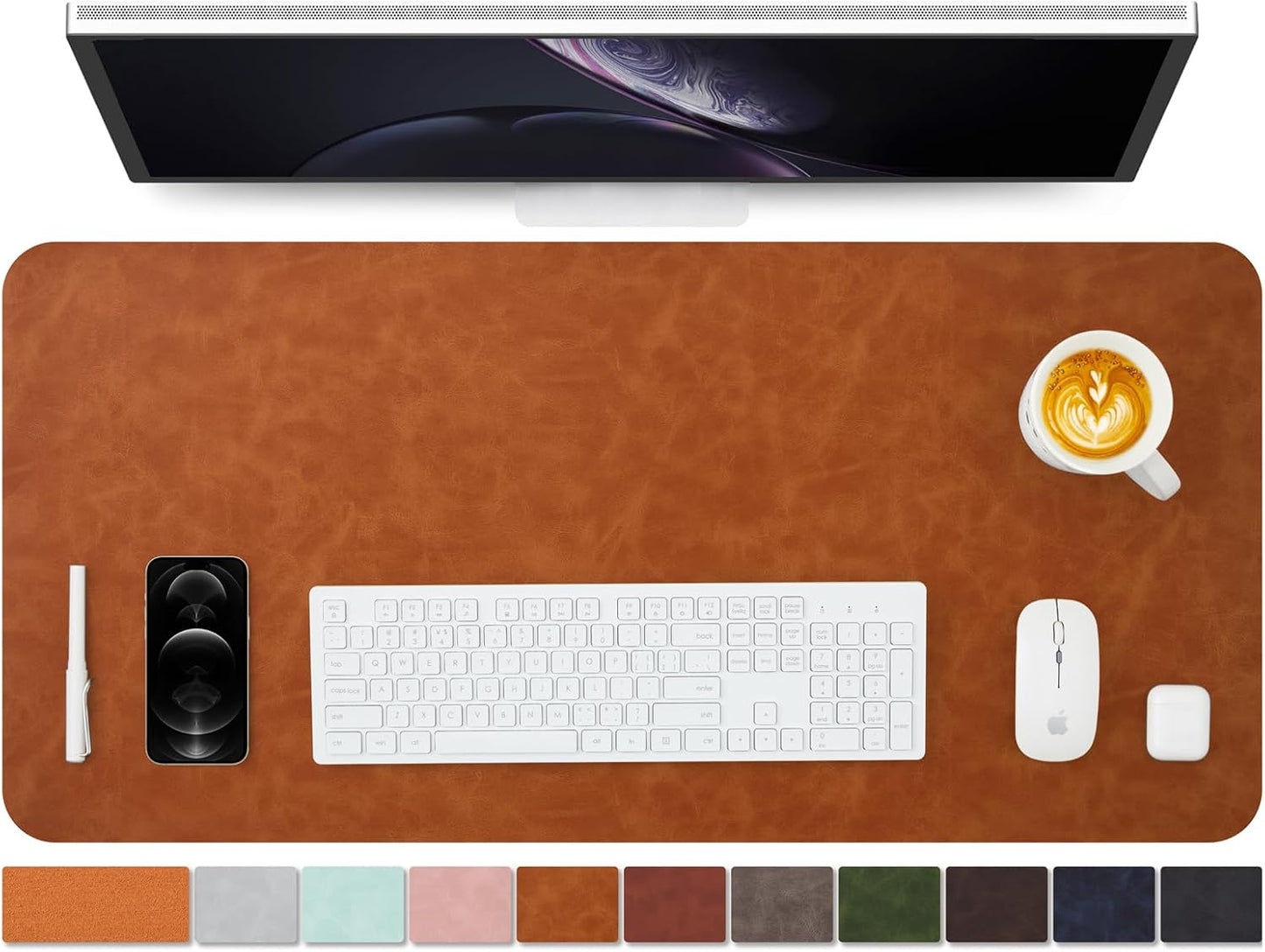 Distressed Leather Desk Mat - Non-Slip PU Desk Pad for Office and Home - Desk Organization and Accessories - Ideal for Large Mouse Pad and Desk Mats on Top of Desks(Tan,36"x 17")