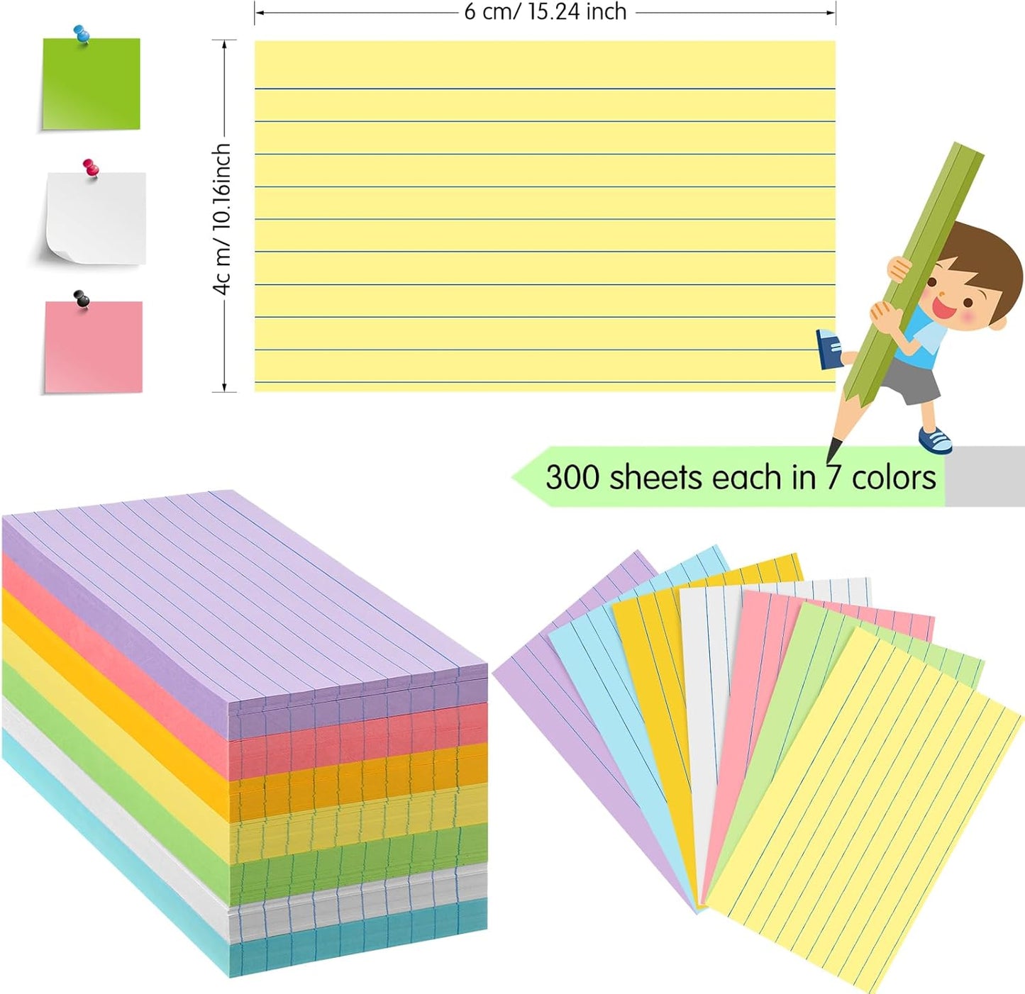 Fainne 2100 Pcs Colored Index Cards Bulk Neon Ruled Note Cards with Lines for Studying Rainbow Pad Index Notecards for Studying School Supply College Office(4 x 6 Inch,Light Color)