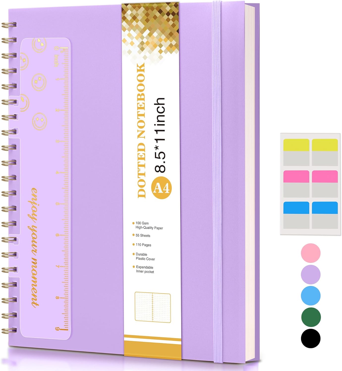 Dotted Notebook, Spiral Notebook Journal 8.5” x 11”, A4 Large Dot Grid Notebooks for Women Men, 100 GSM Dotted Paper, Plastic Hardcover Spiral Bullet Journals for Work School Sketching, Purple