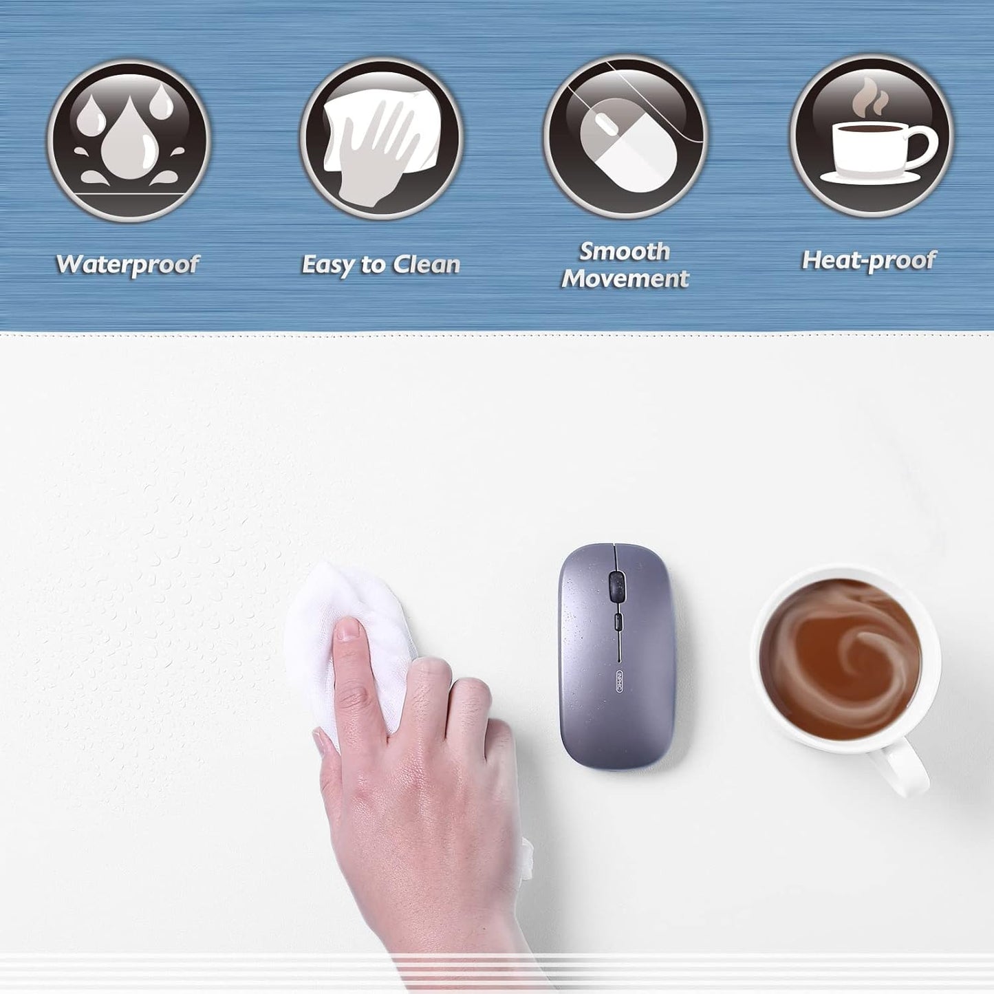 K KNODEL Desk Mat, Blotter, Dual-Sided Office Desk Pad, Waterproof Desk Mat for Desktop, Desk Blotters, PVC Leather Pad Protector (White, 23.6" x 13.8")