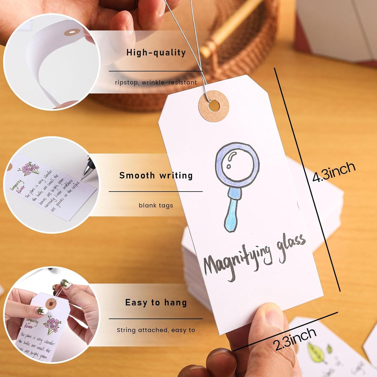 SallyFashion White Pricing Tags with Wire, 120 PCS Manila Shipping Tags 4 3/4" x 2 3/8", Wire Labels for Garage Sales, Heavy Duty Machinery, Vintage Clothing, Jewelry Pricing