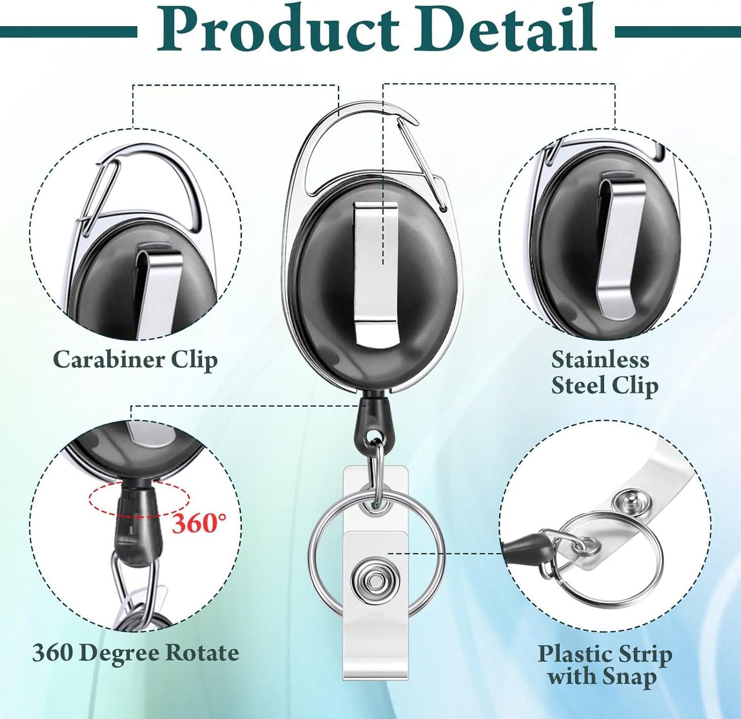 Honoson 50 Pcs Heavy Duty Retractable Badge Reels Batch ID Badge Holder Retractable Clip Bulk Key Holder with Ring for Office Worker Employee, Doctor Nurse Gifts (Clear Black)