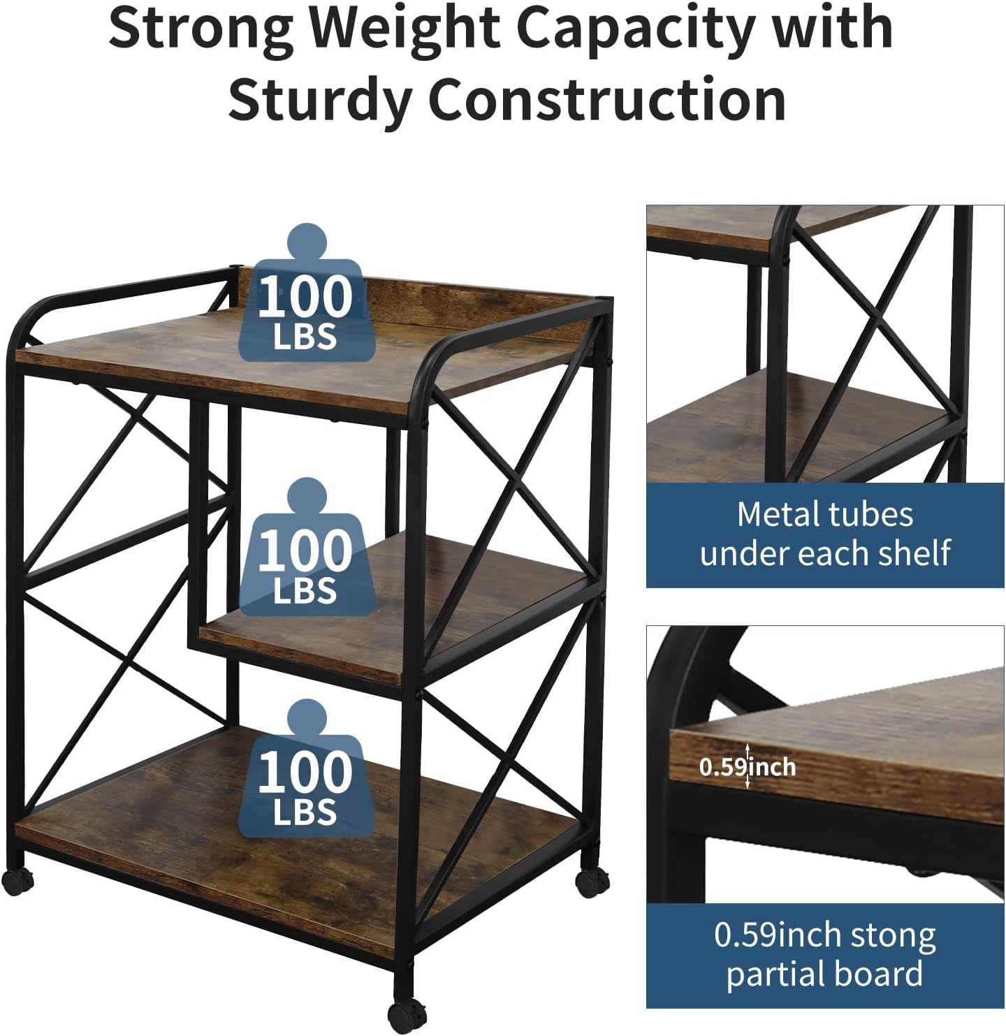 Printer Stand, Printer Table with Storage Shelf for Home Office, 23 x 18 Inch Large Home Printer Stand with Power Outlet USB Port, Printer Cart, PC Tower Stand, Vintage Brown