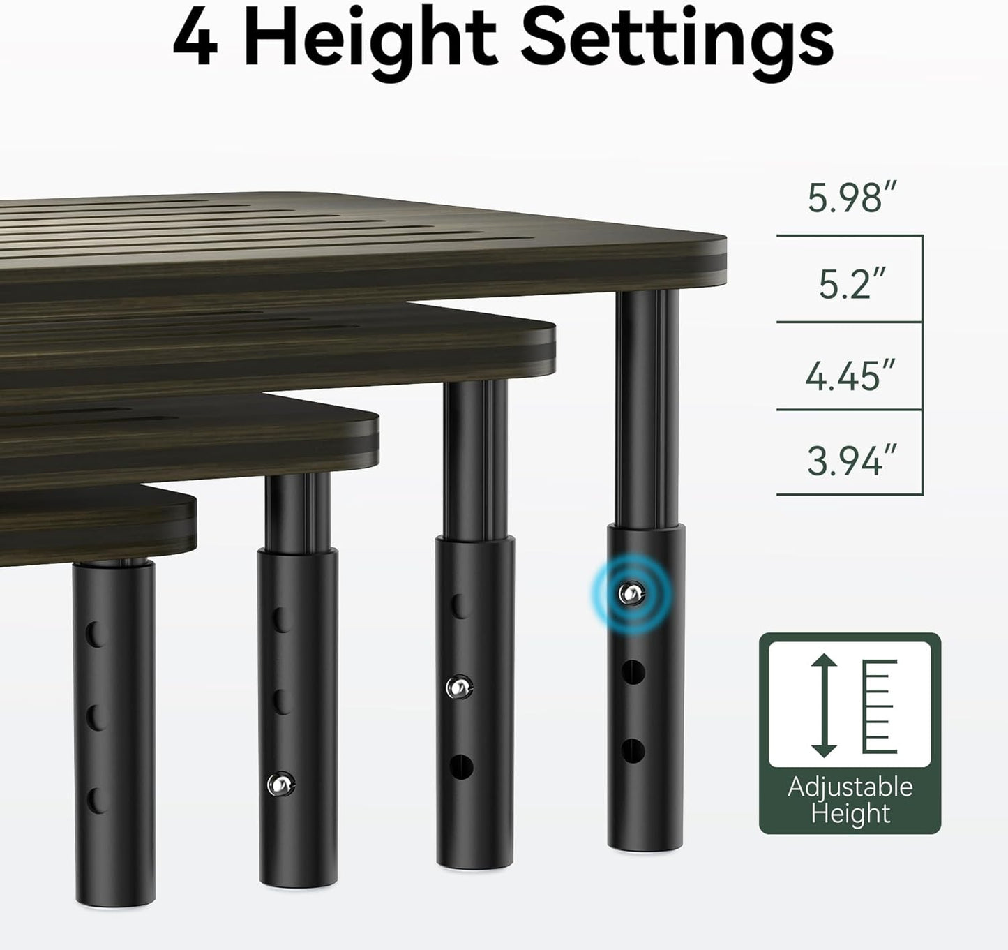 2 Pack Bamboo Monitor Stand Riser, 4 Adjustable Height, Laptop Stand with Airflow Vents, Desk Organizer for Computer, PC, Printer (Wenge)