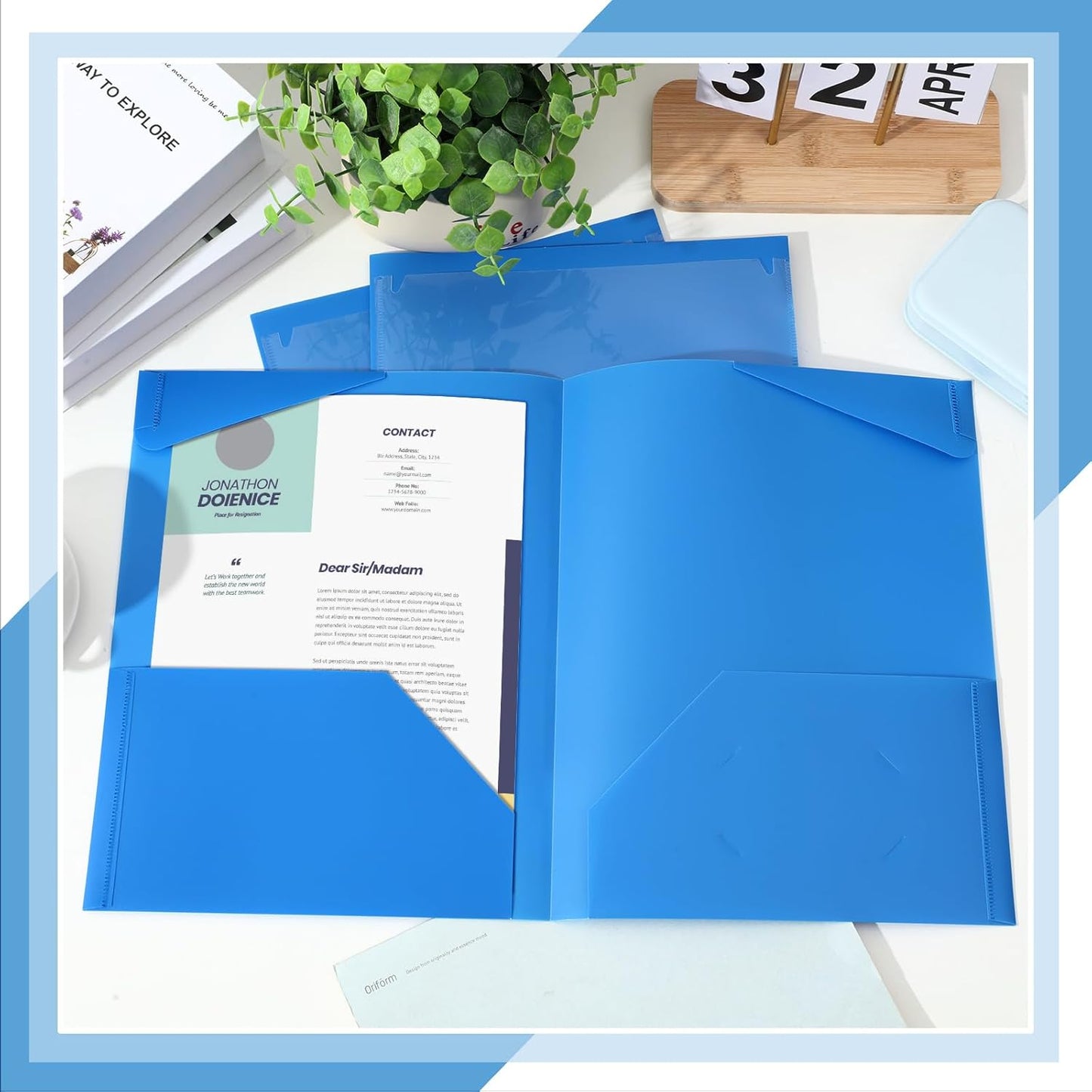 Henoyso 36 Pcs Plastic Folders with Clear Front Pockets Heavy Duty File Folders with 2 Pockets and Card Slot for Student Communication School Office Presentation Report (Blue)
