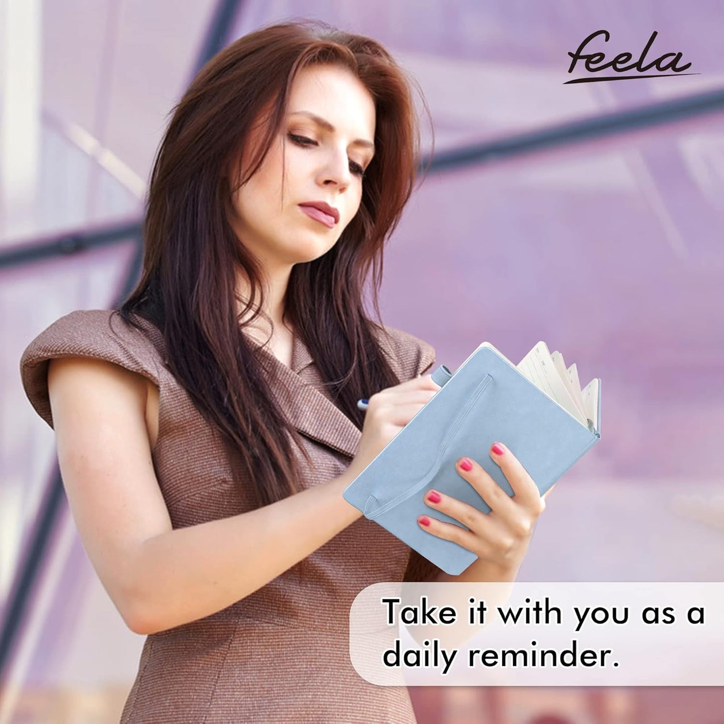 feela 18 Pack Journal Notebook for Work, Business Notebook Bulk Hardcover Lined Writing Journal with Pen Holder for Men Women Note Taking, with 18 Black Pens, 120 GSM, 5.1”x8.3”, A5, Light Blue