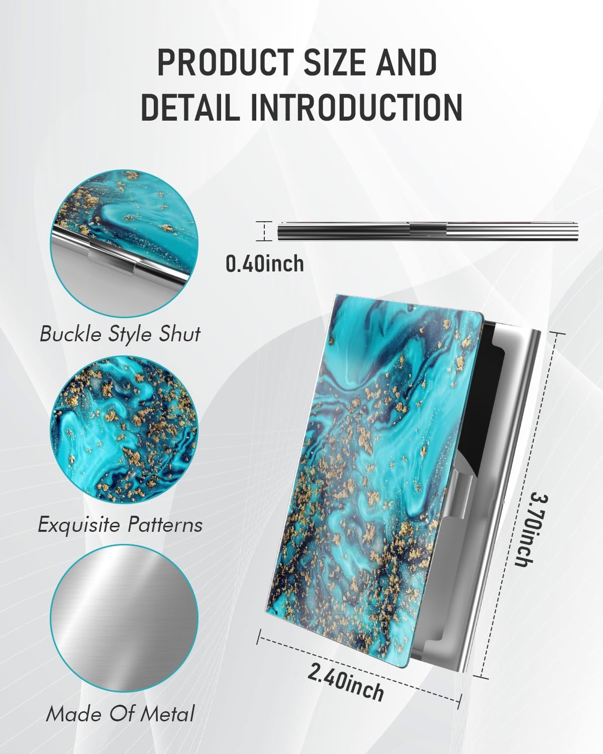 Business Card Metal Slim Organizer, Professional Stainless Steel Square Pocket Wallet for Office Workers, Compact and Portable for Pockets (Blue Gold Marble)