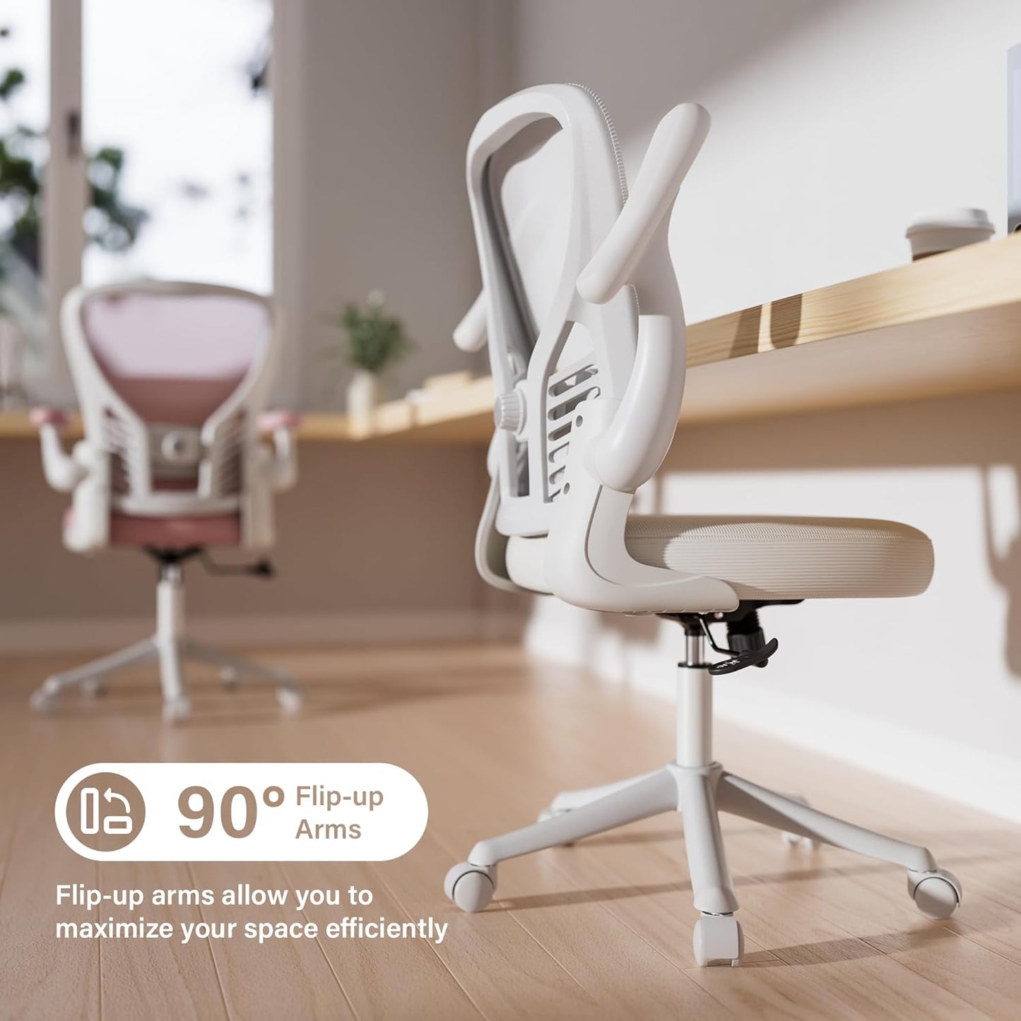 GYI Computer Desk Chair, Ergonomic Office Desk Chairs with Mesh Back, Adjustable Lumbar Support, Height, 3D Flip-up Arms, Wheels, Rocking Function (All White)