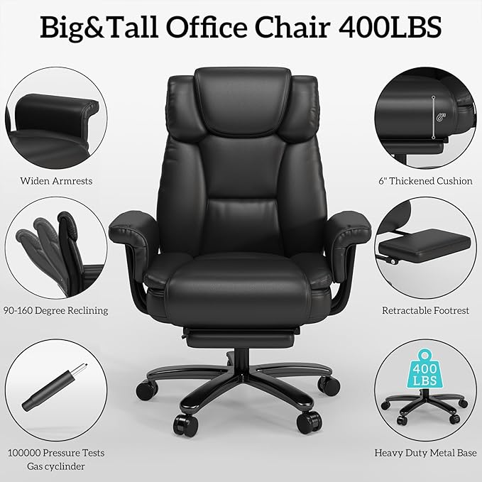 GYI Criss Cross Chair with Wheels, 160° Big and Tall Reclining Office Desk Chair with High Back, Wide Seat, Arms, Footrest, Black